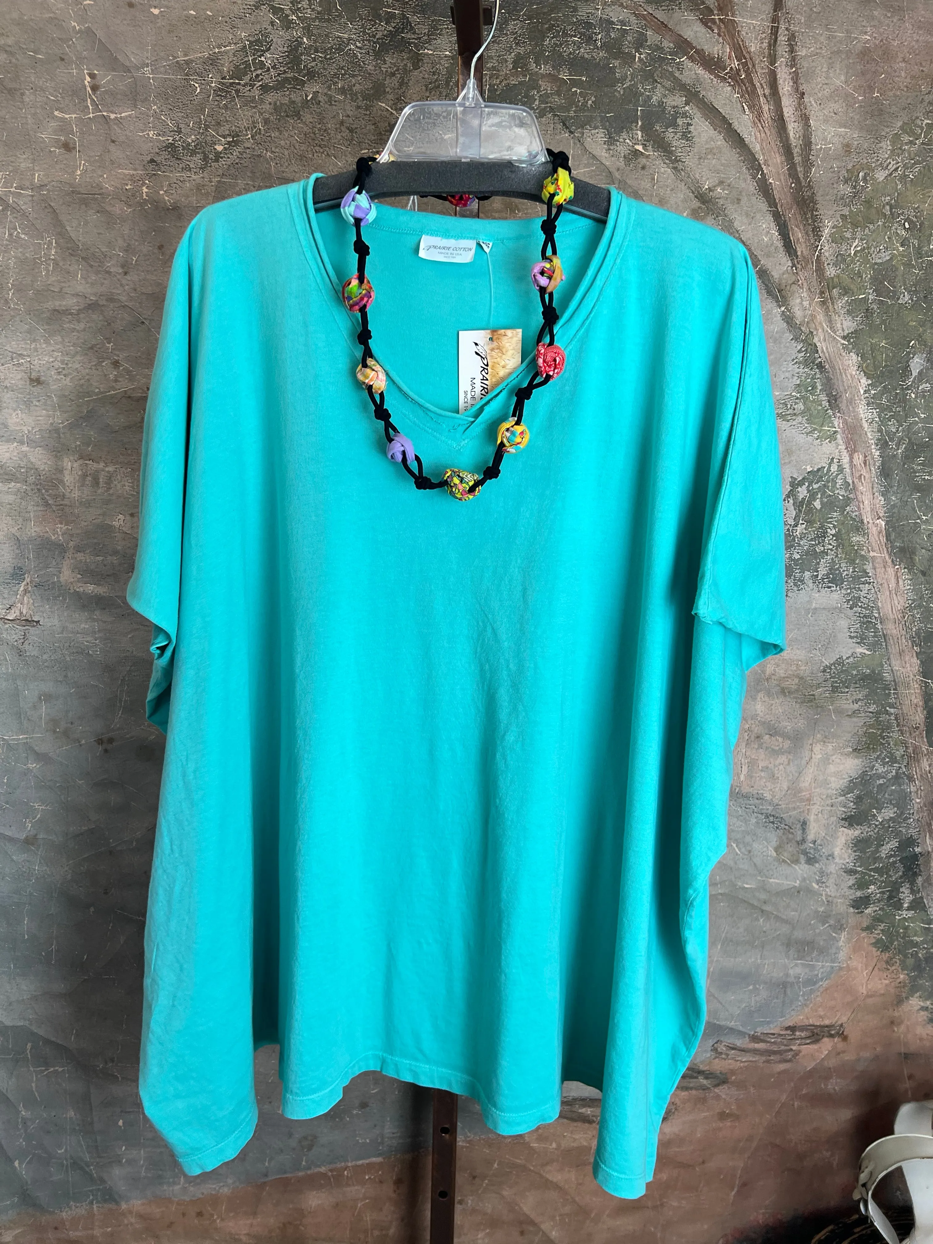 8715 Solid V-Elbow Tunic Tshirt-Azure