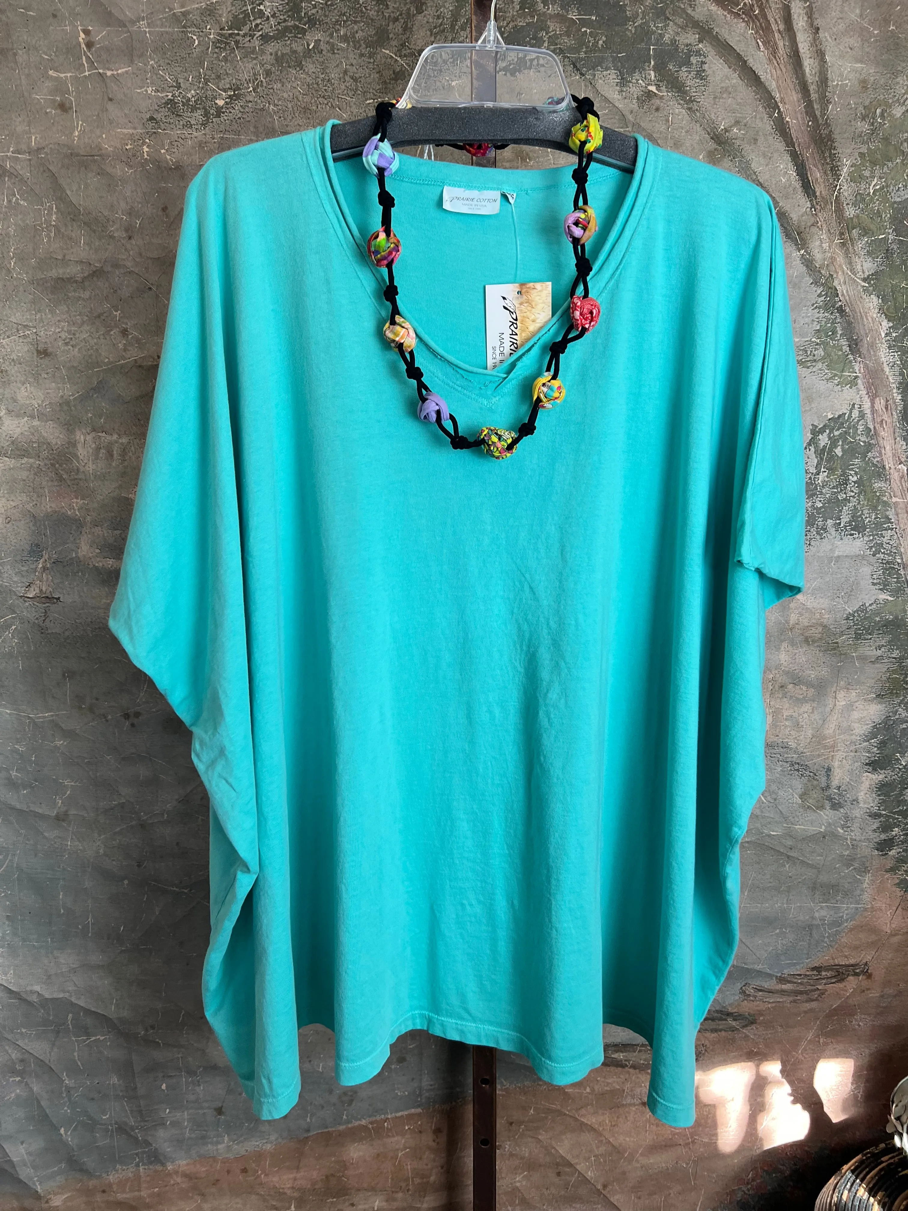 8715 Solid V-Elbow Tunic Tshirt-Azure