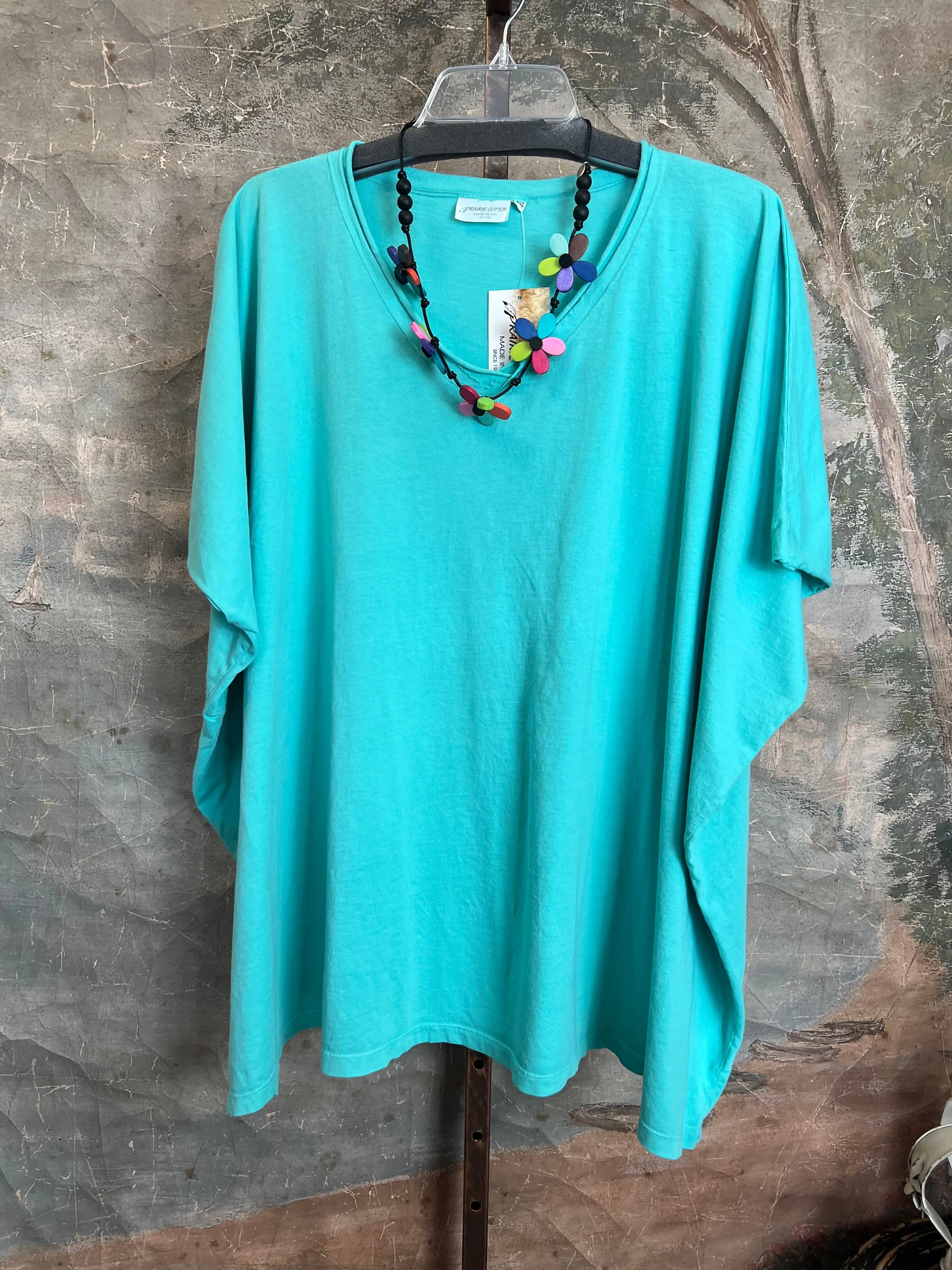 8715 Solid V-Elbow Tunic Tshirt-Azure