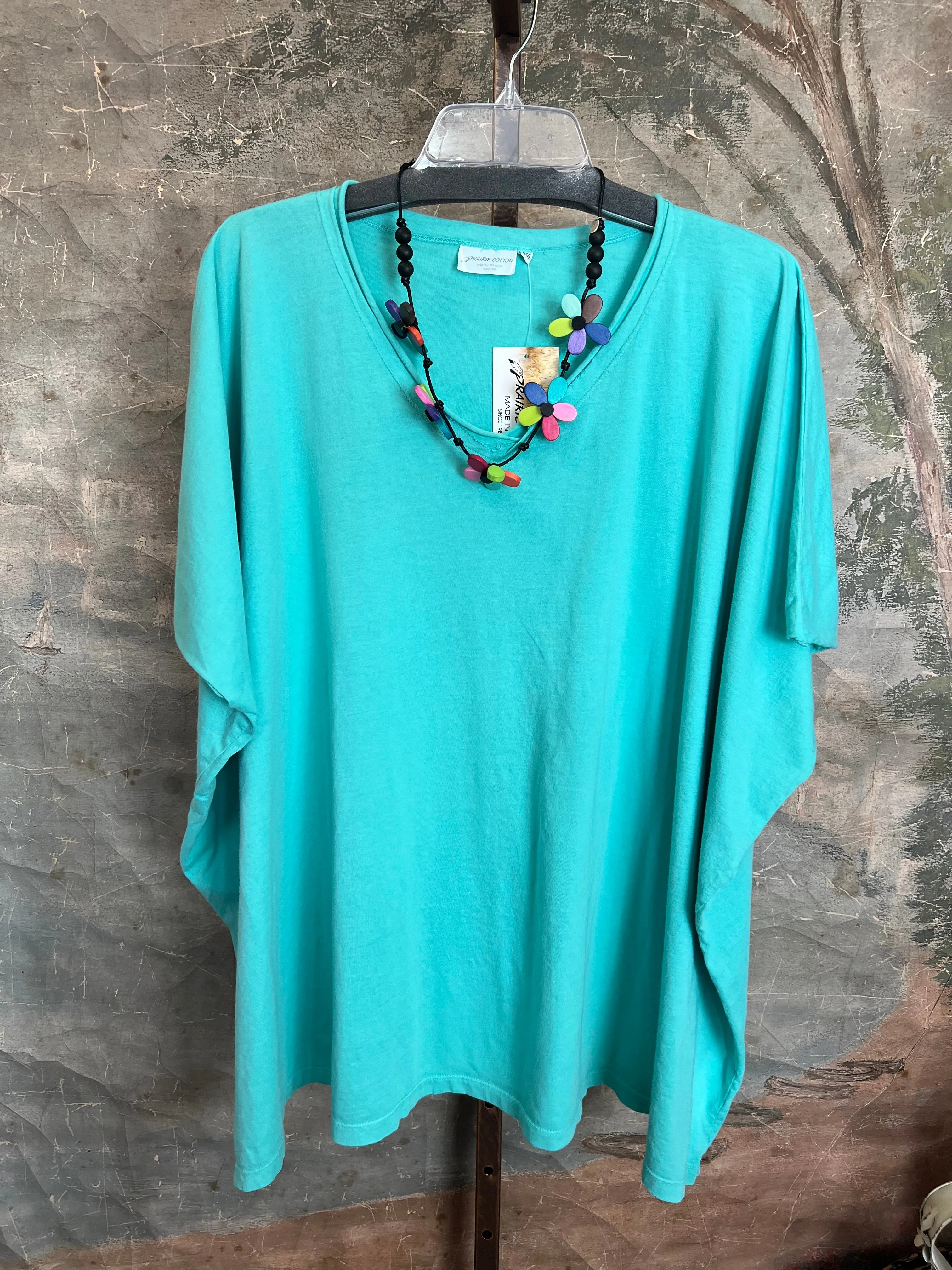 8715 Solid V-Elbow Tunic Tshirt-Azure