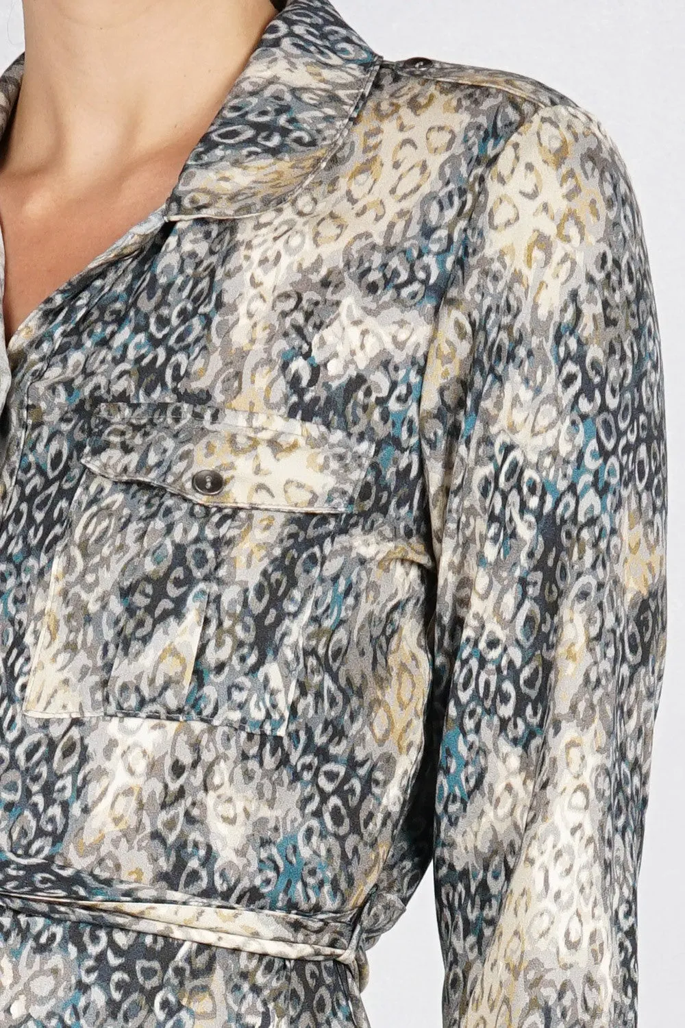 Animal Print Collared Button Up Midi Dress