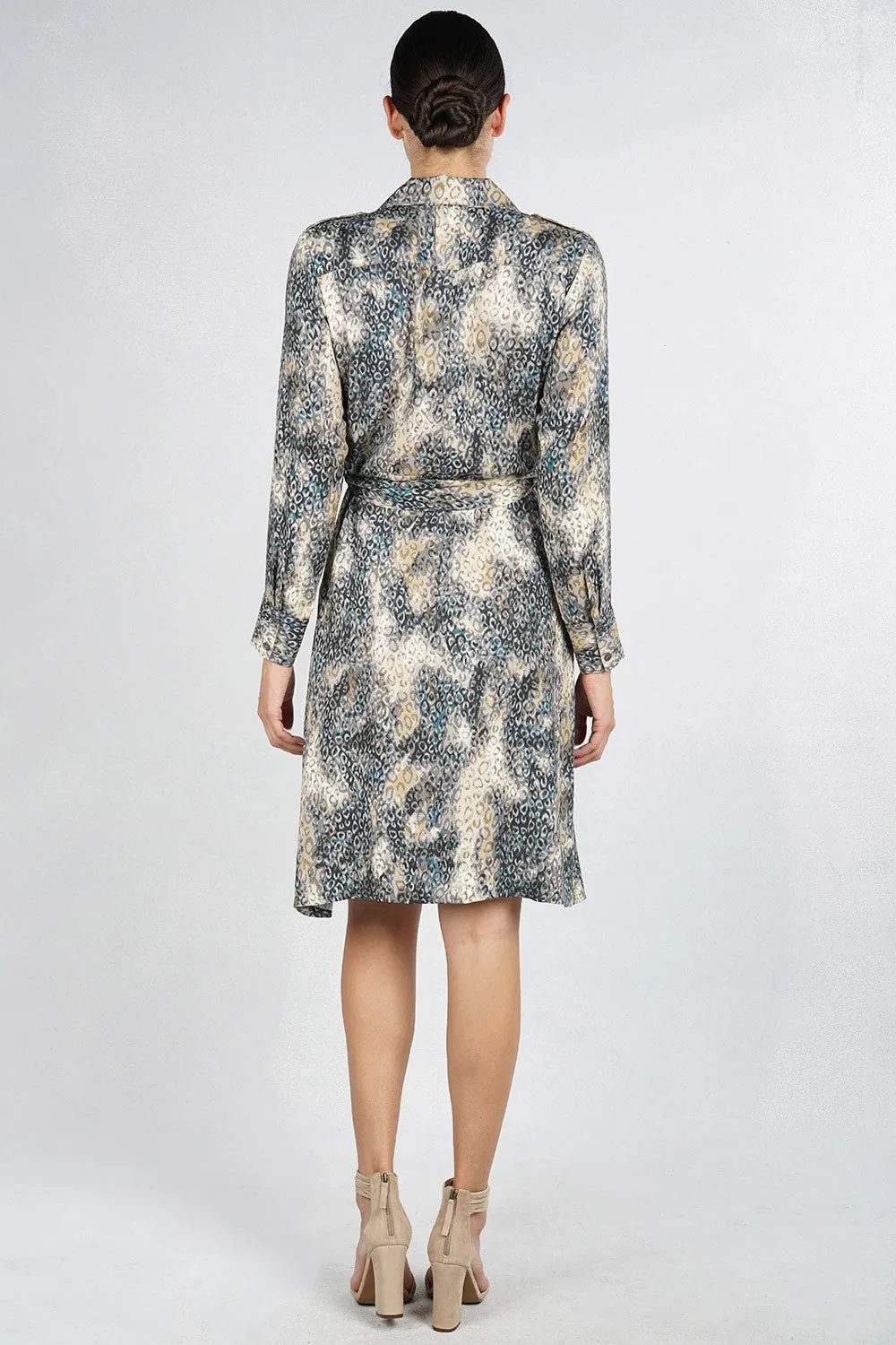 Animal Print Collared Button Up Midi Dress