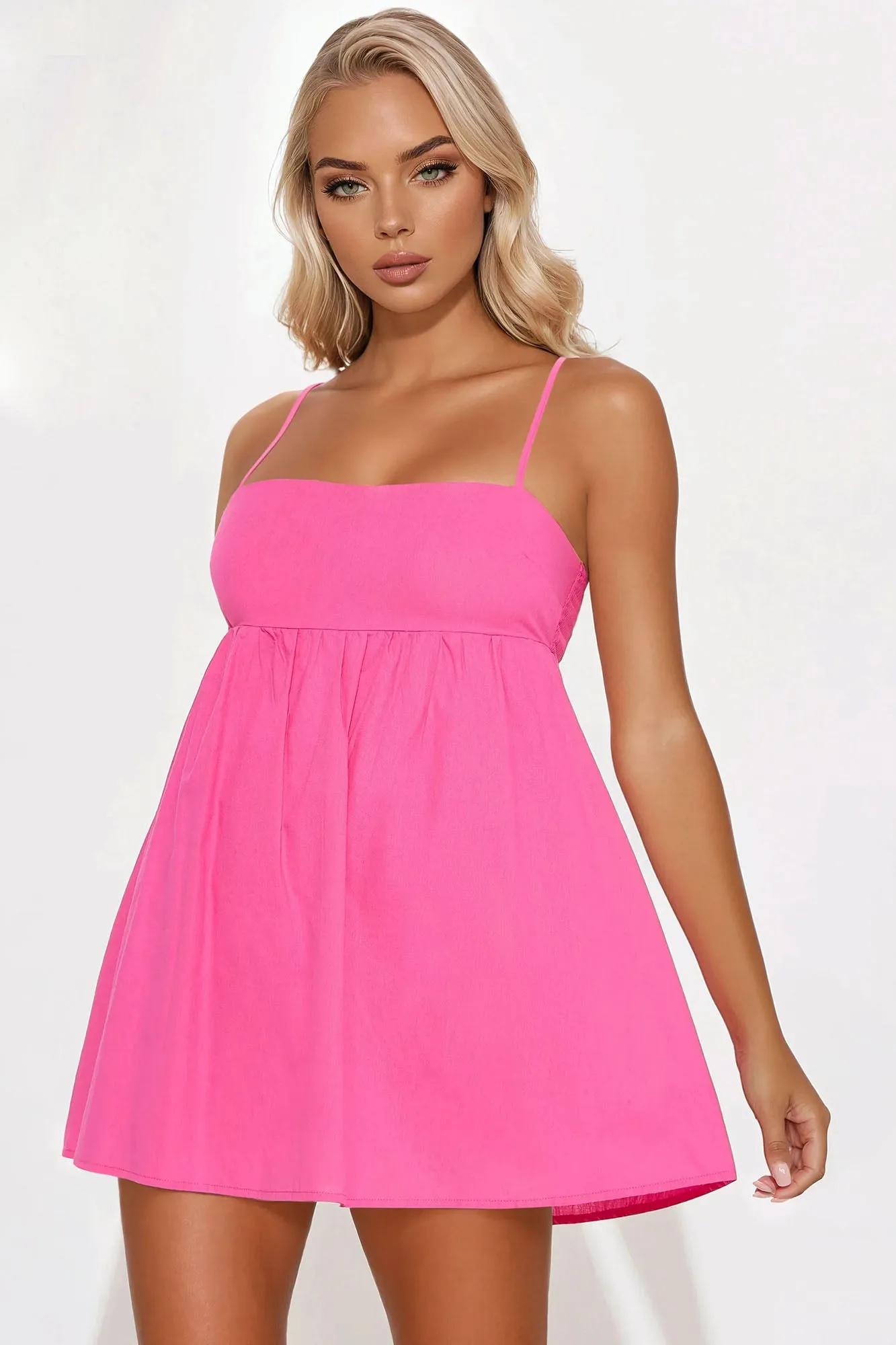 Ava Poplin Babydoll Mini Dress - Pink