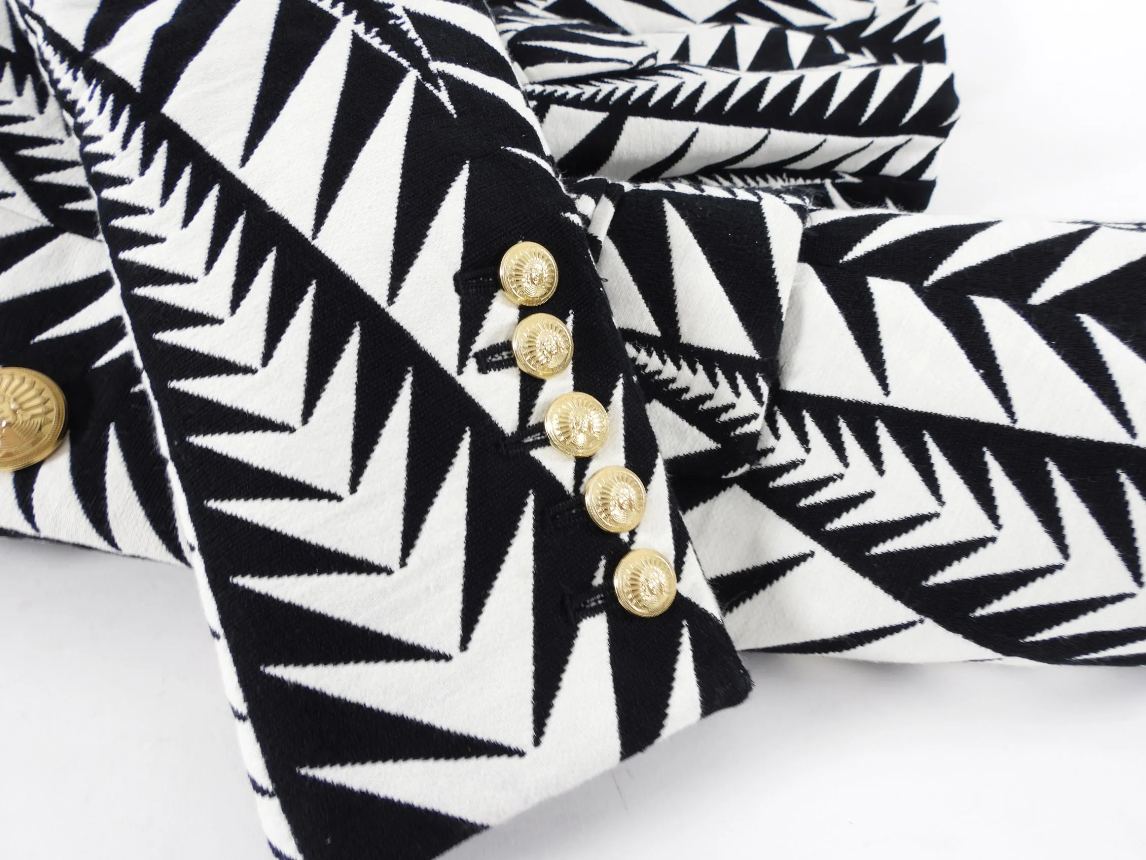 Balmain Black and White Geometric Pattern Blazer - USA 0