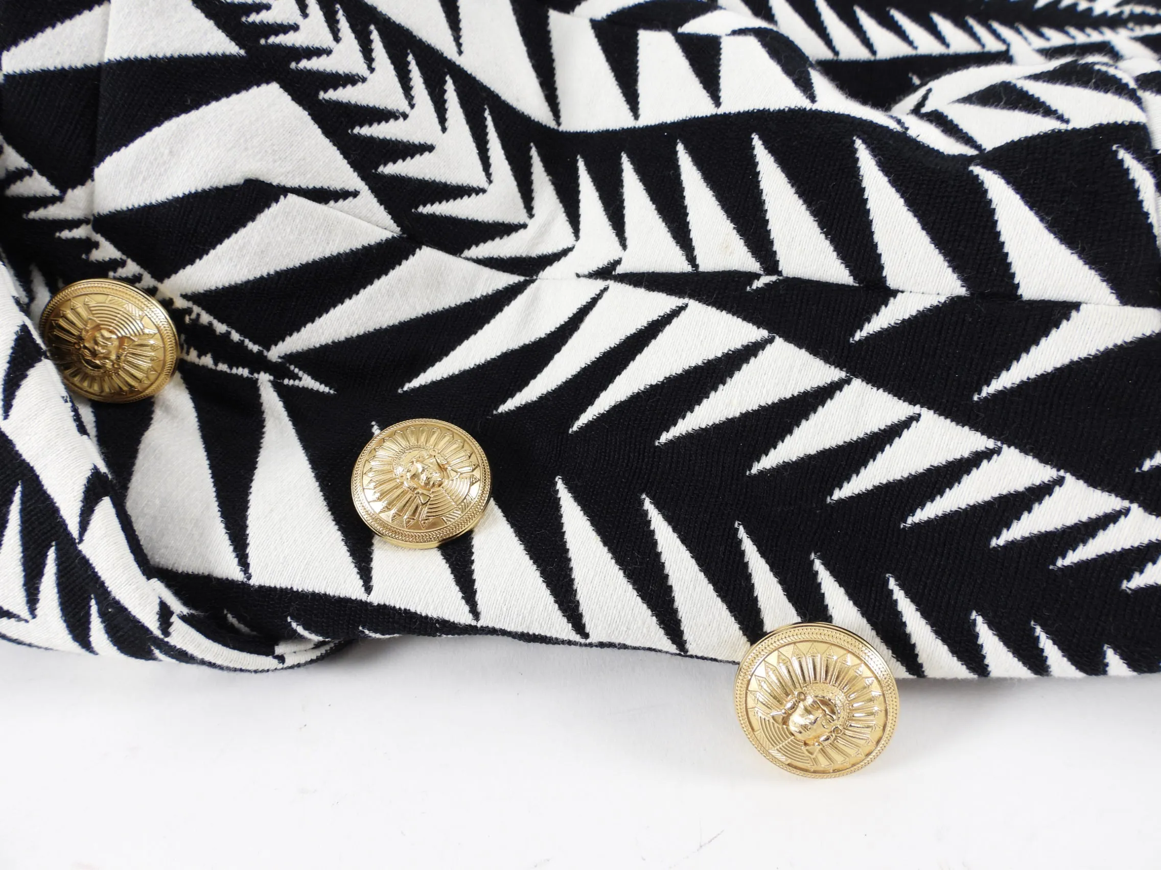 Balmain Black and White Geometric Pattern Blazer - USA 0