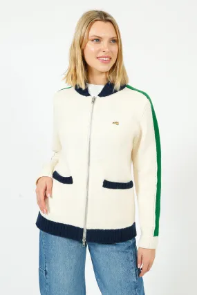 BF College Zip Up Bomber Jacket in Cream, Green