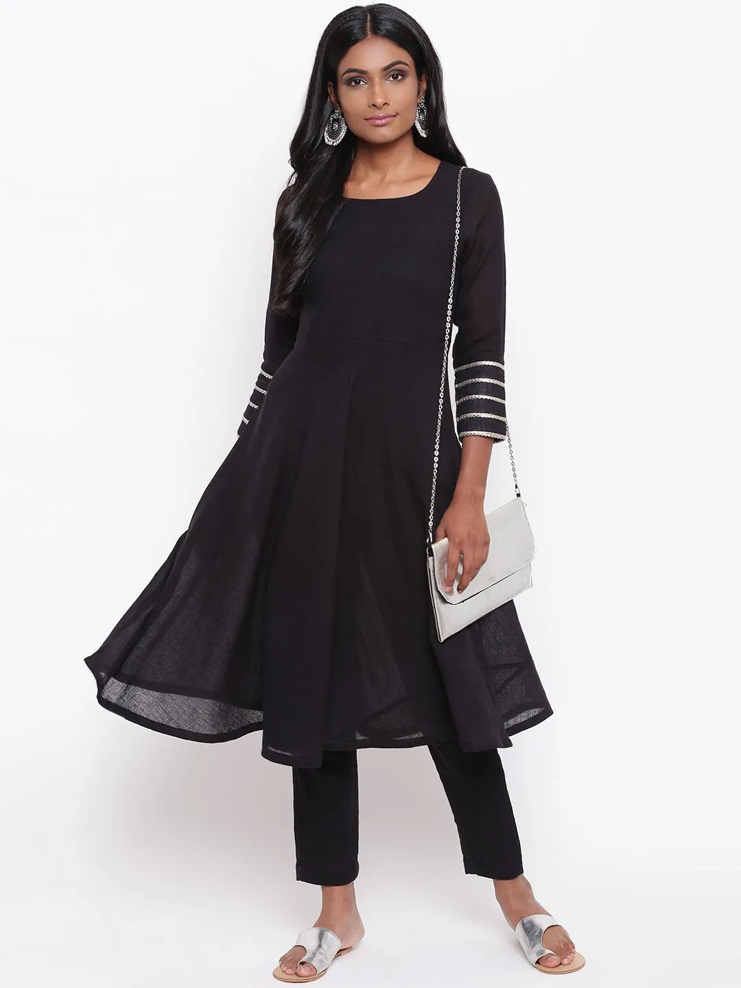Black Gota Sleeve Kurta Set
