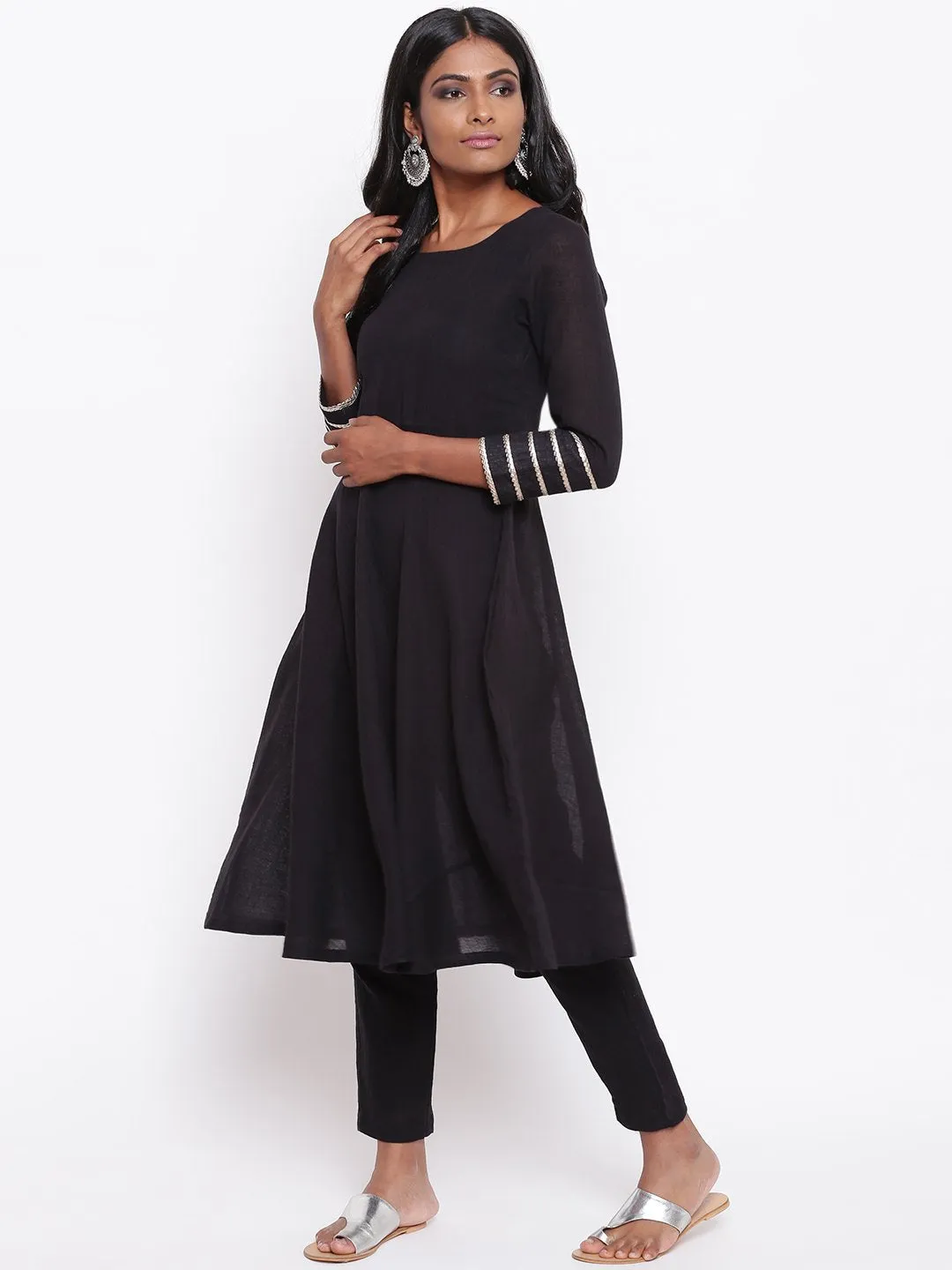 Black Gota Sleeve Kurta Set