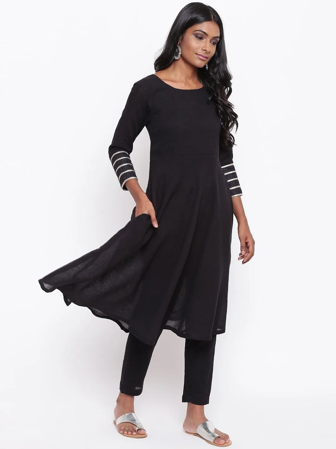 Black Gota Sleeve Kurta Set