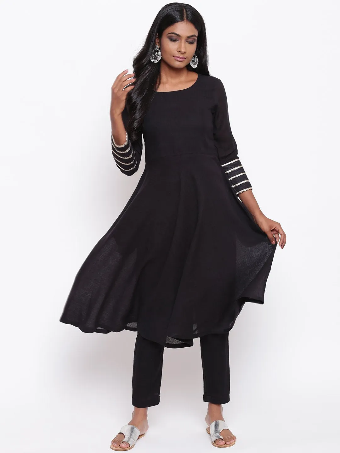 Black Gota Sleeve Kurta Set