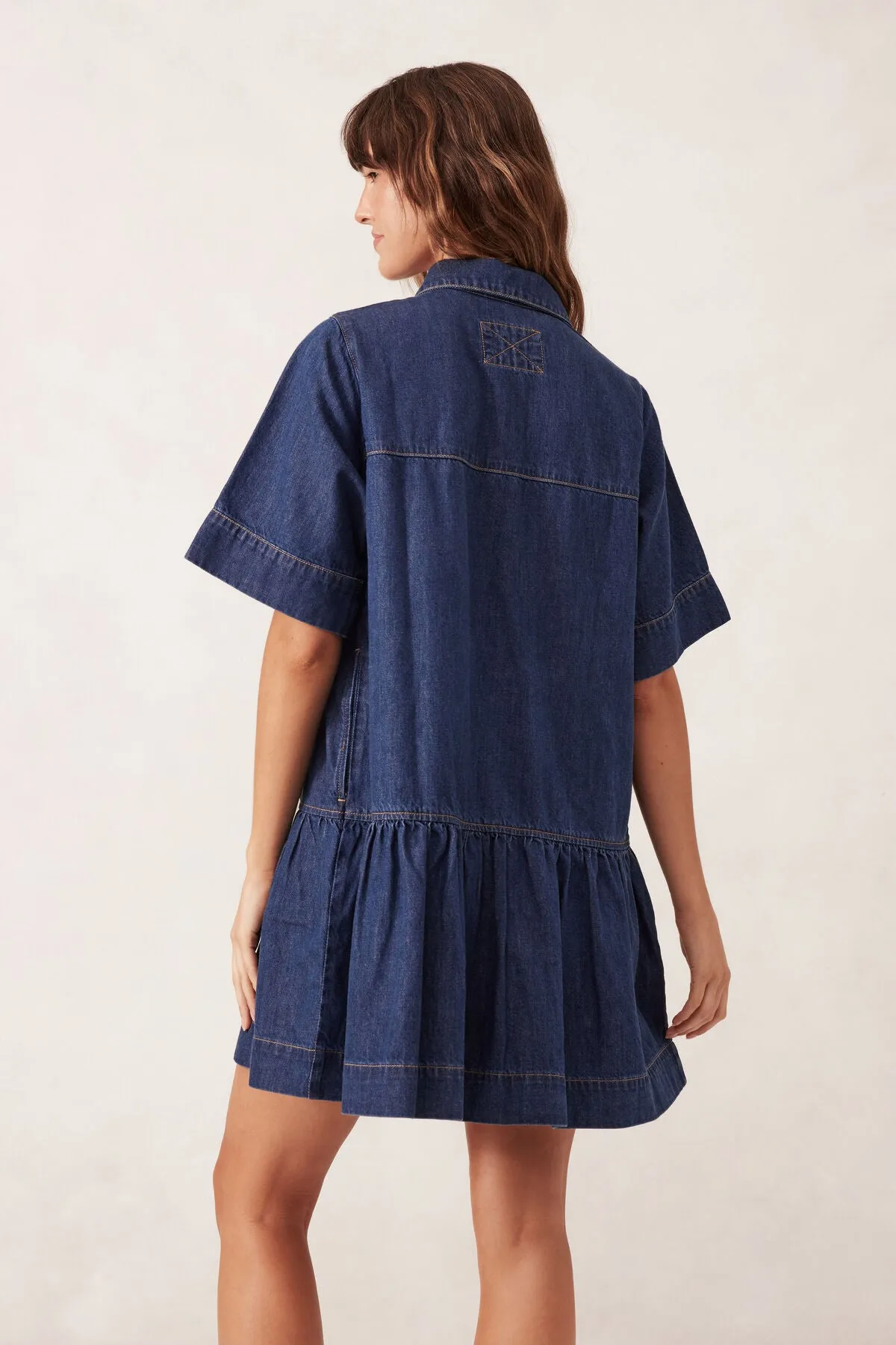 Ceres Life Short Sleeve Tiered  Pocket Shirt Dress - midnight