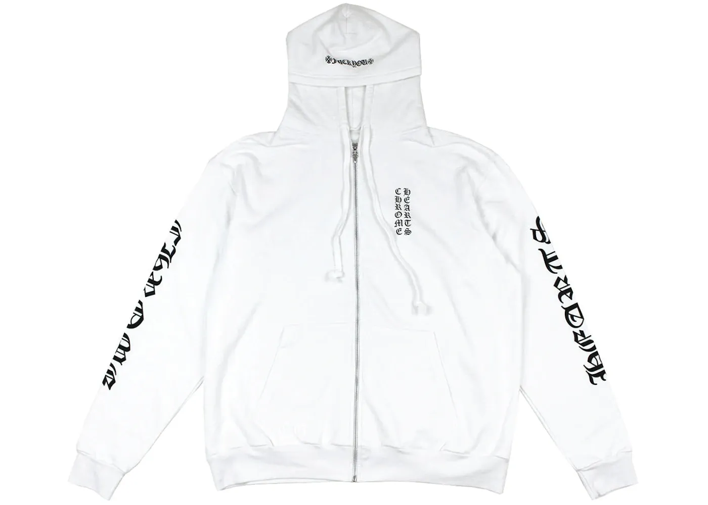 Chrome Hearts "Vertical Logo" Zip Up Hoodie White