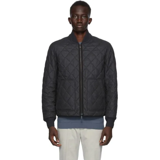 Ermenegildo Zegna Grey Wool Quilted Bomber