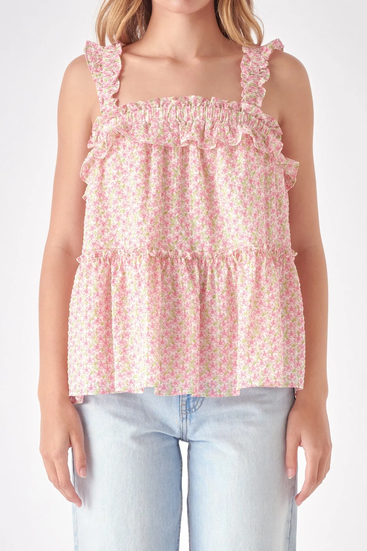 Floral Textured Flounce Top