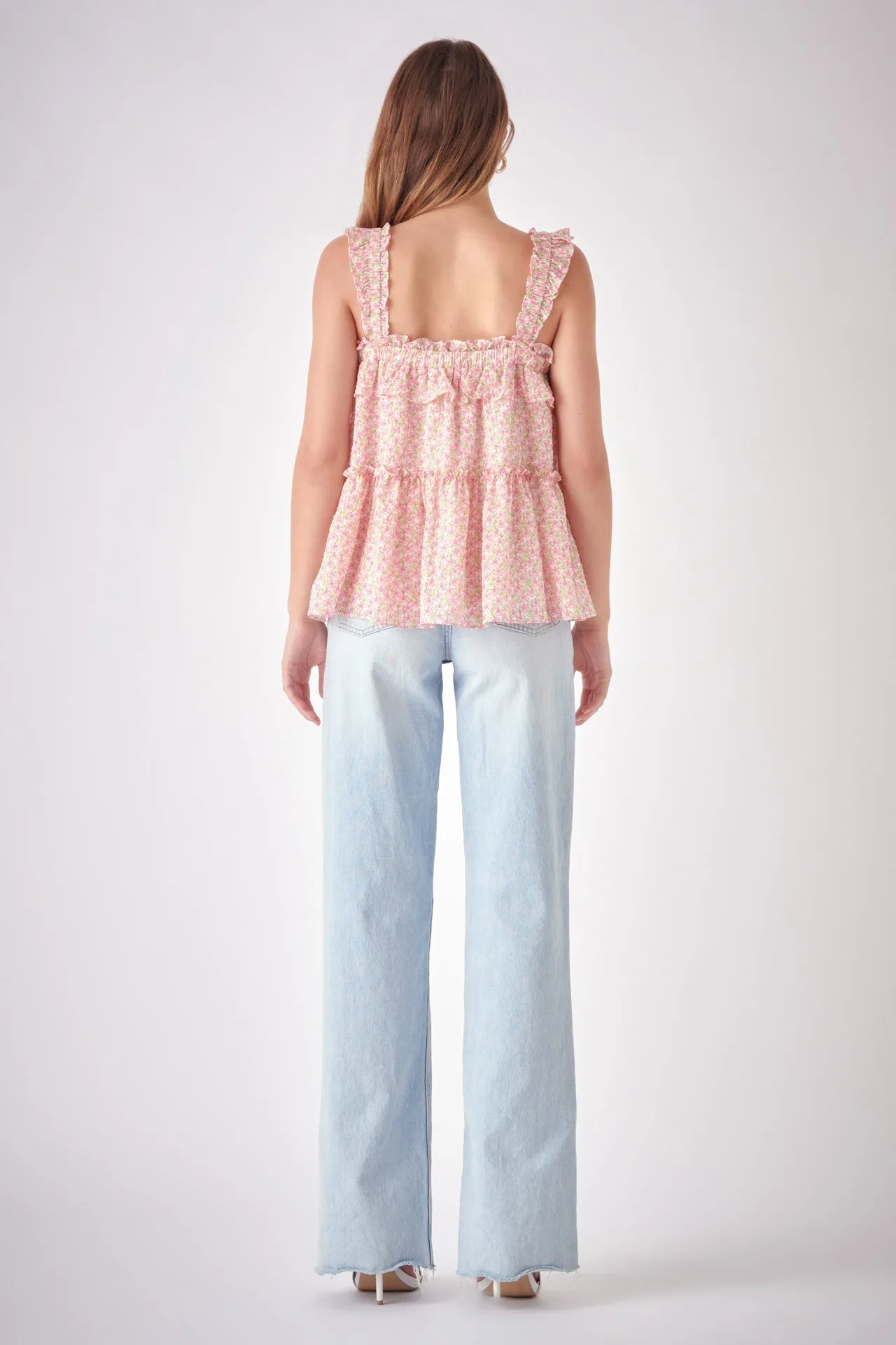 Floral Textured Flounce Top