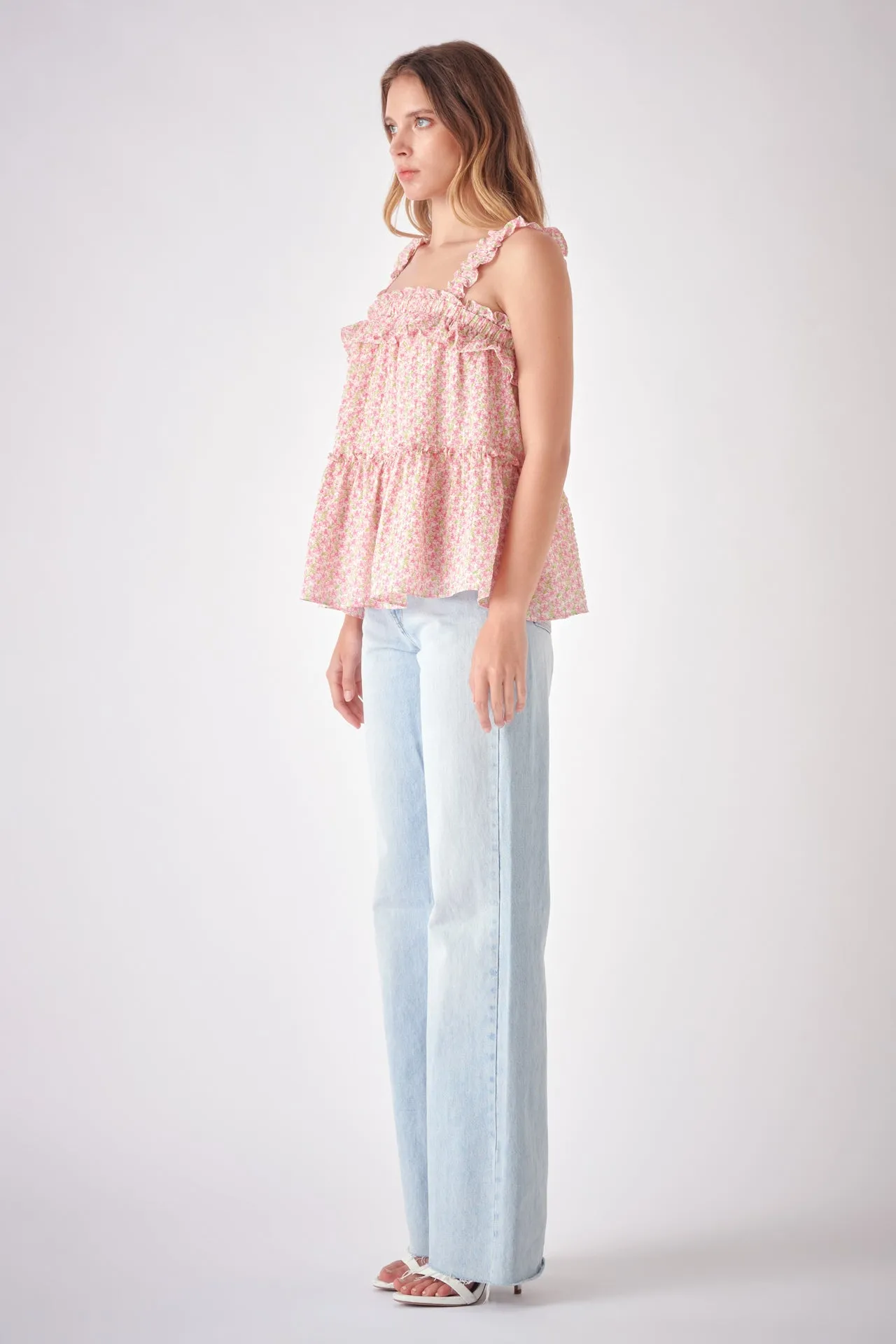 Floral Textured Flounce Top