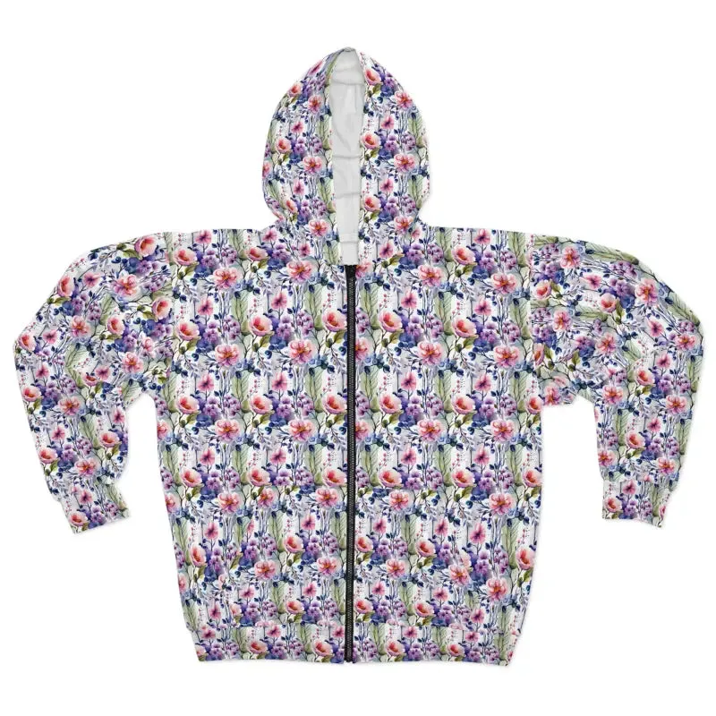 Flower Pattern Fleece Jacket Unisex Zip Hoodie