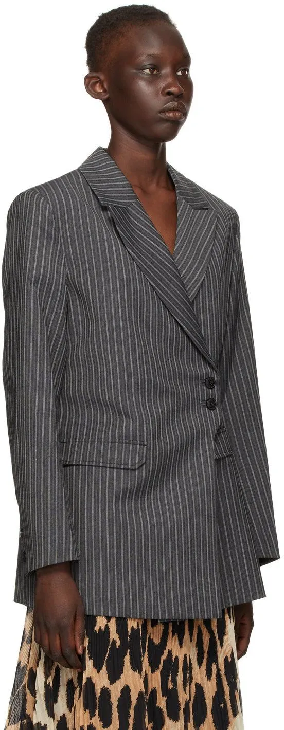 GANNI Grey Stripe Suiting Blazer