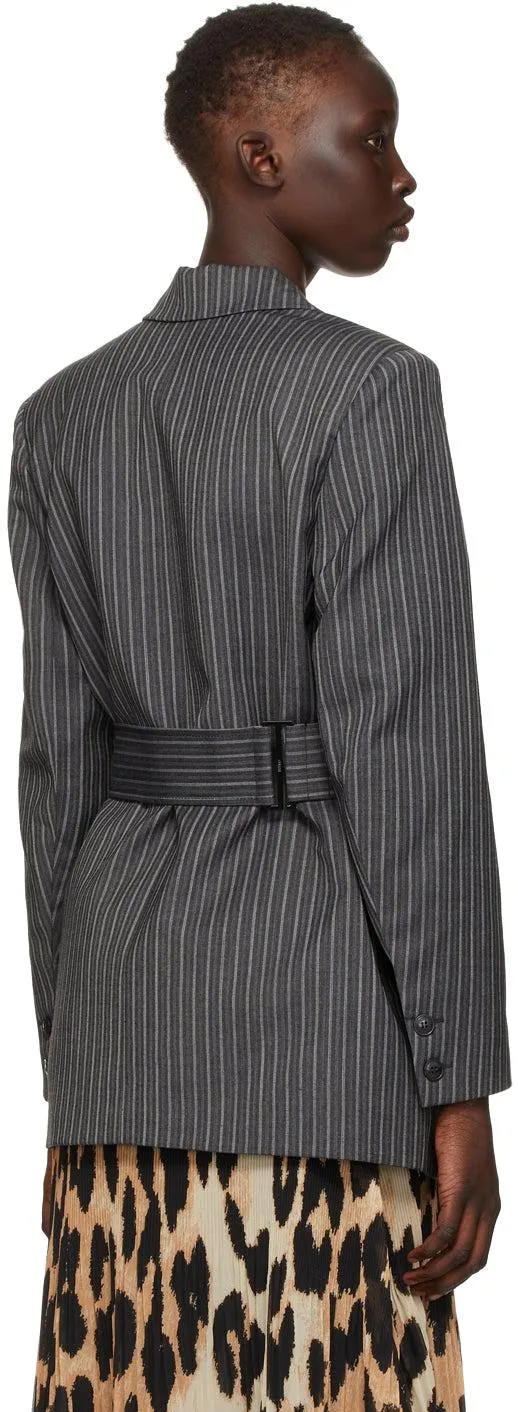 GANNI Grey Stripe Suiting Blazer