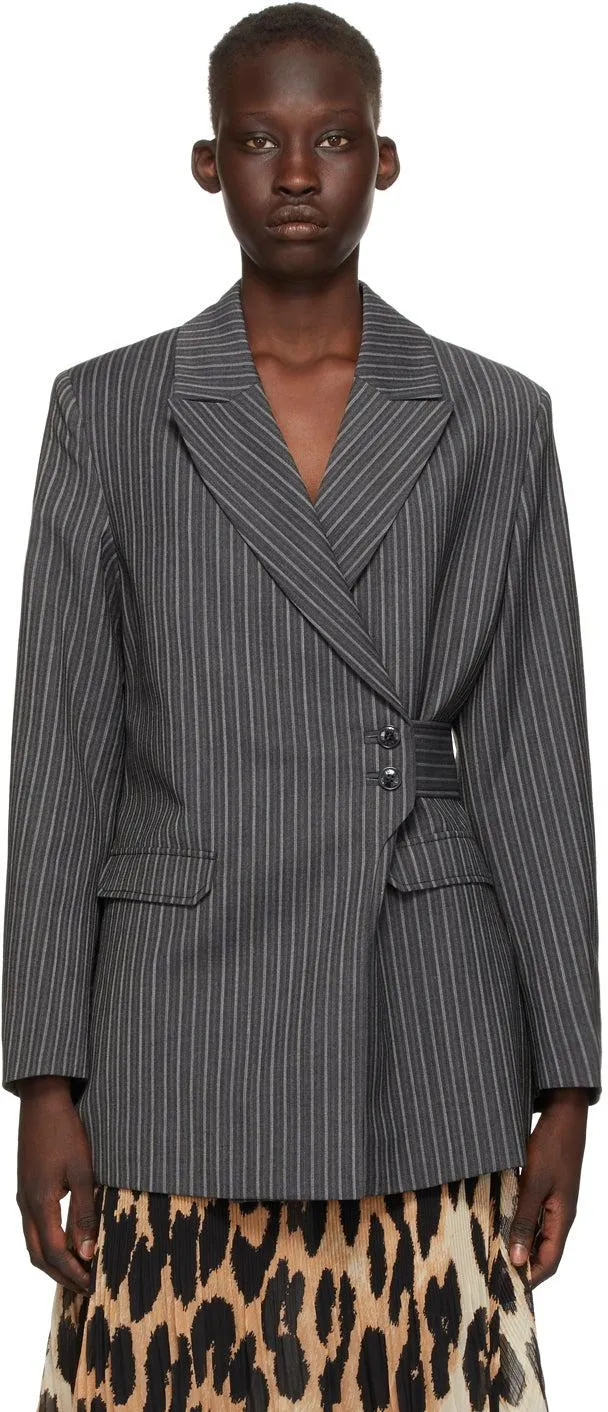 GANNI Grey Stripe Suiting Blazer