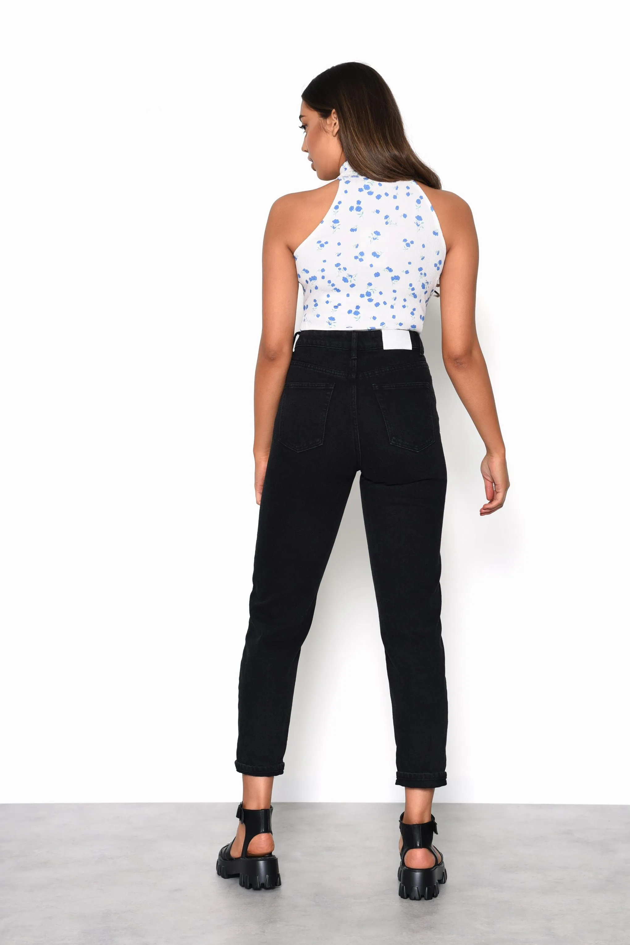 Glamorous White Blue Ditsy Rib Bodysuit