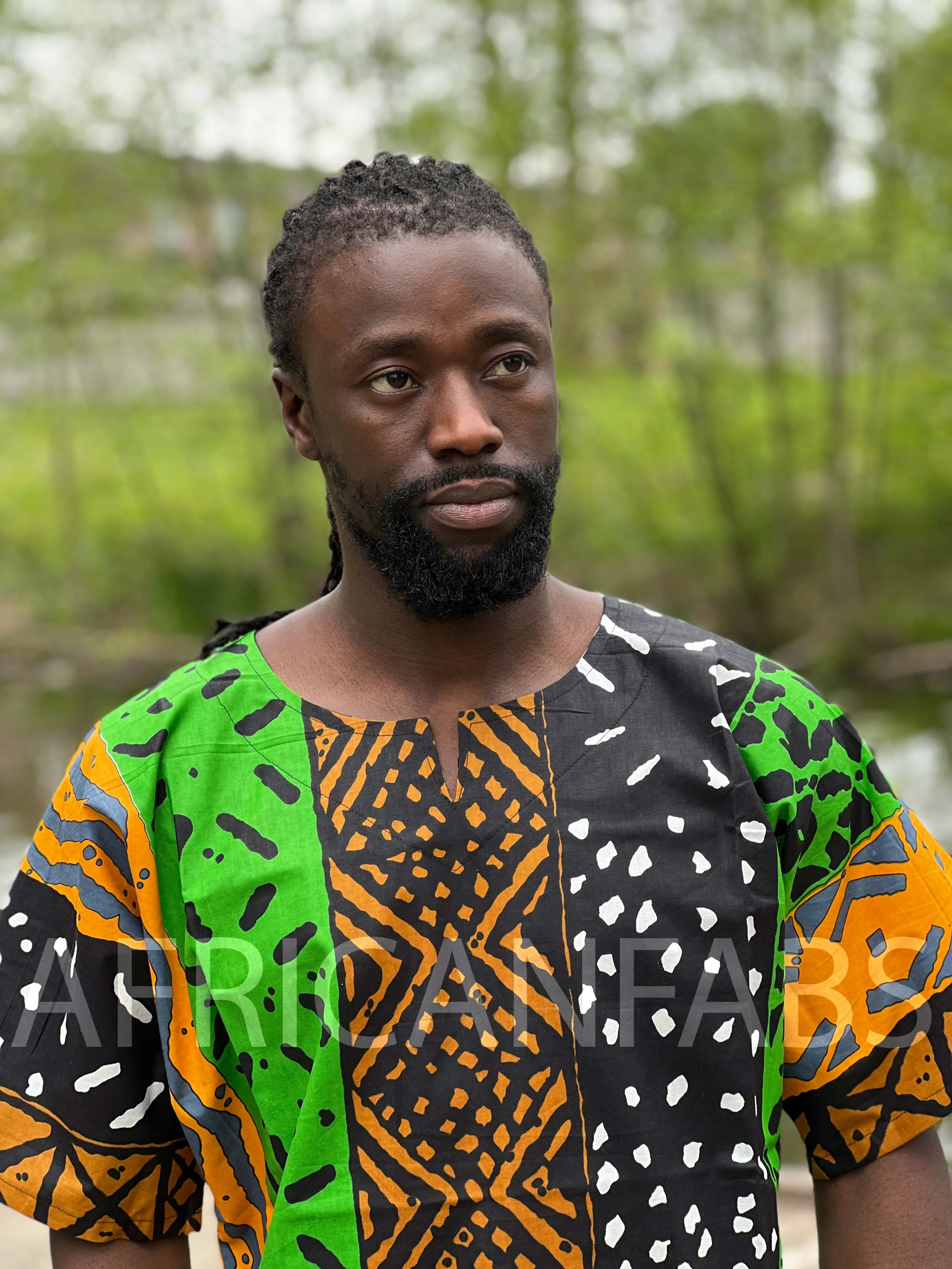 Green / black Bogolan Dashiki Shirt / Dashiki Dress - African print top - Unisex