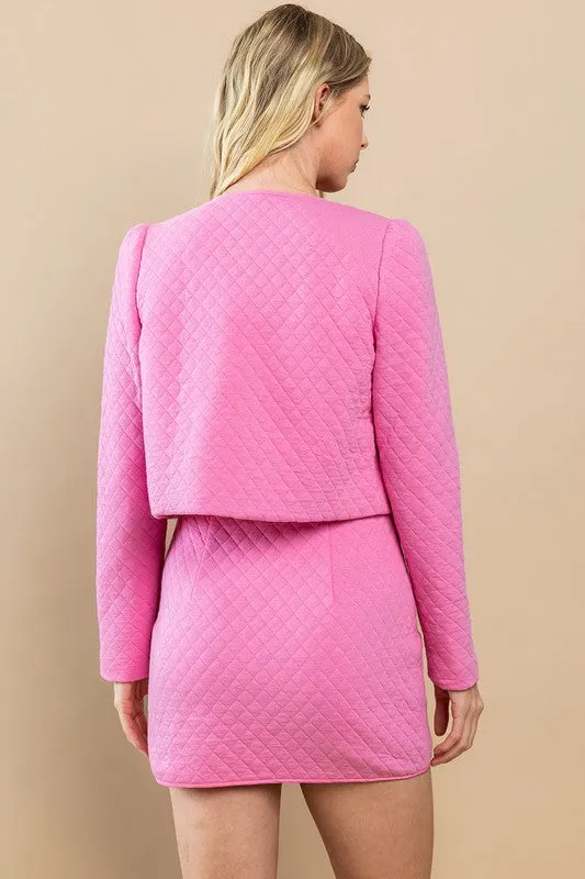 LAST ONE Pink Quilted Zip Up Mini Skirt Set