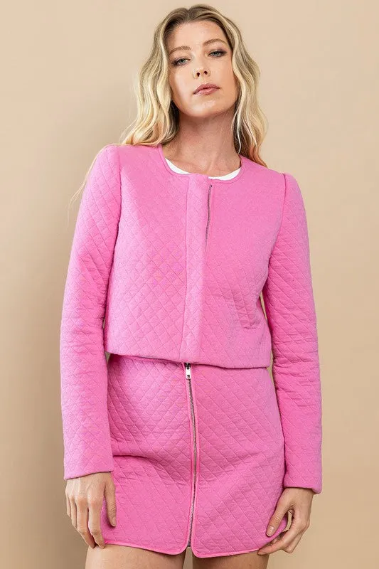 LAST ONE Pink Quilted Zip Up Mini Skirt Set