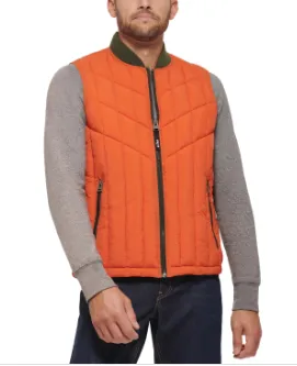 Levi's Men's L84 Quilted Nylon Zipper Vest Orange Medium