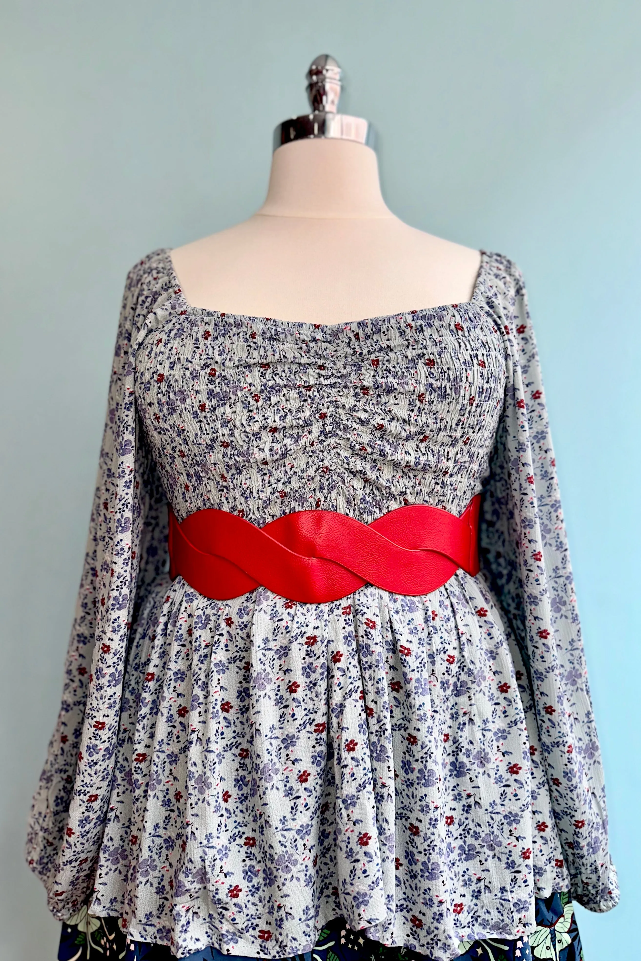 Light Blue Floral Blouson Sleeve Top