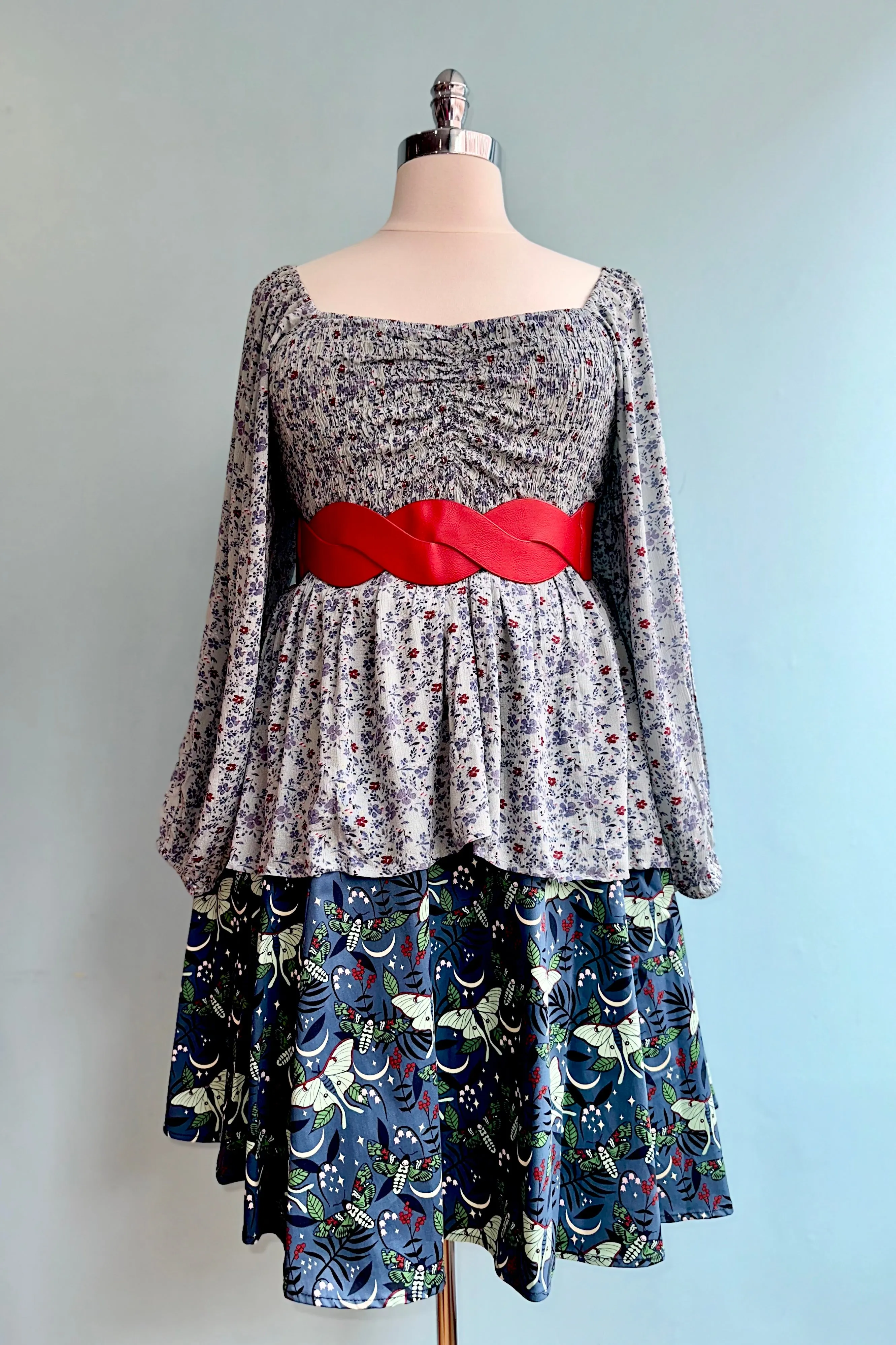 Light Blue Floral Blouson Sleeve Top