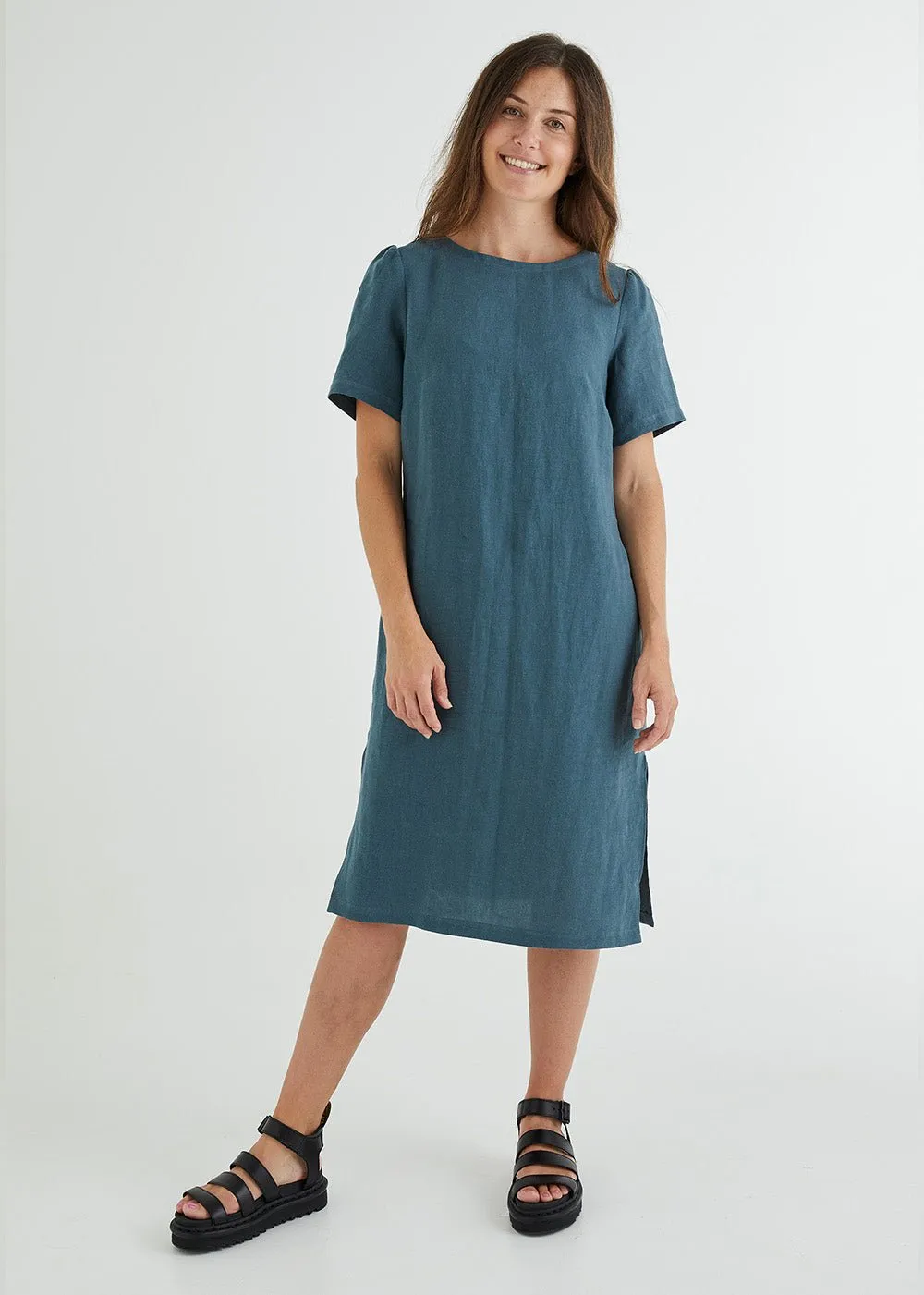 Lucy Linen Dress in Deep Teal