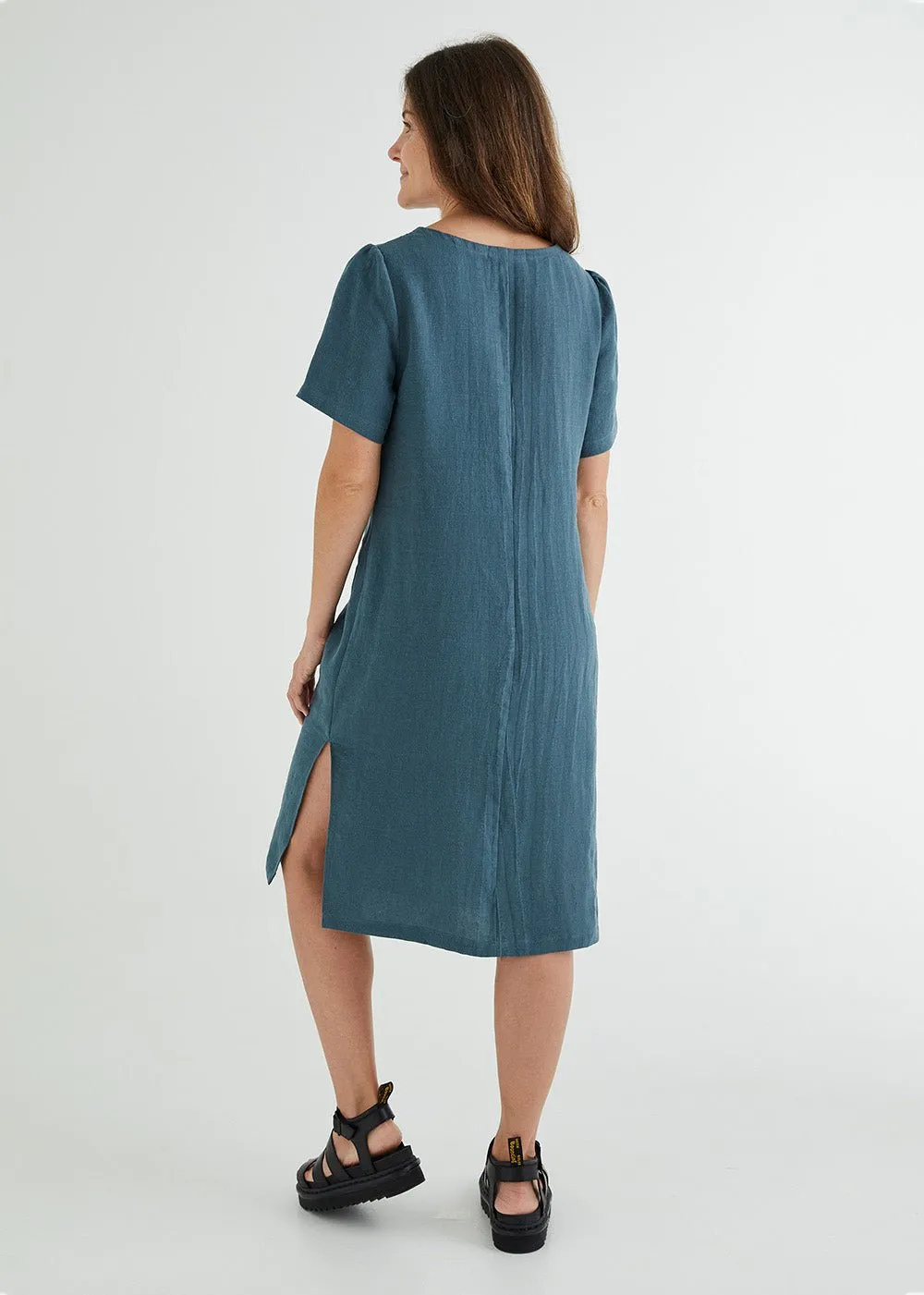 Lucy Linen Dress in Deep Teal