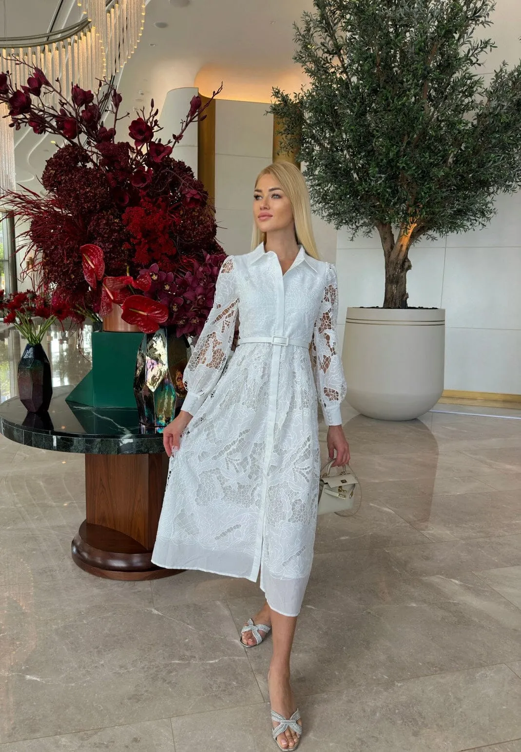 Melia White Cotton Midi Dress
