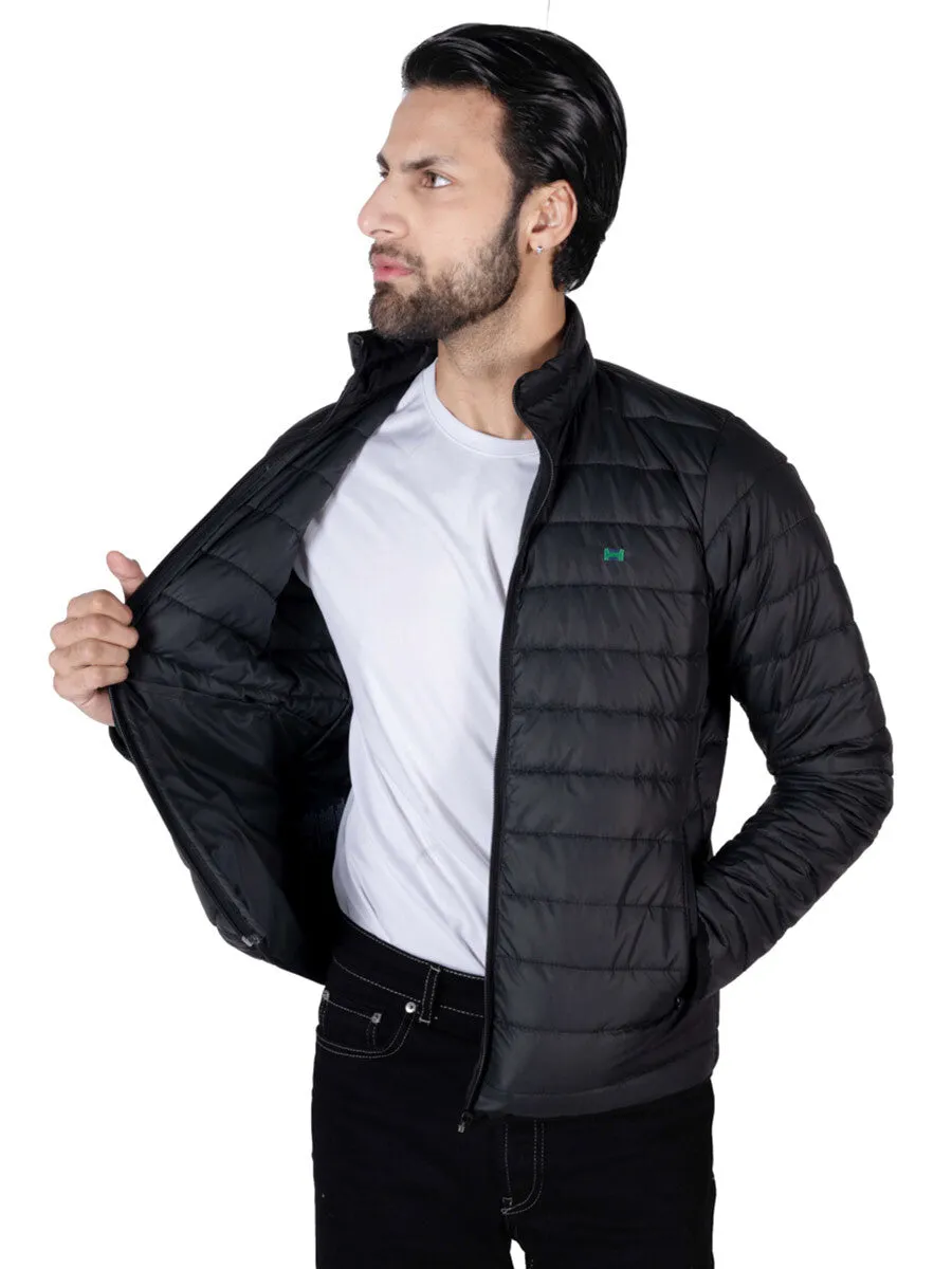 Men Black/Olive Short Body Slim-Fit Full-Sleeves Puffer Jackets - Pack of 2