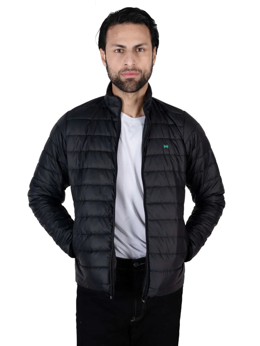 Men Black/Olive Short Body Slim-Fit Full-Sleeves Puffer Jackets - Pack of 2