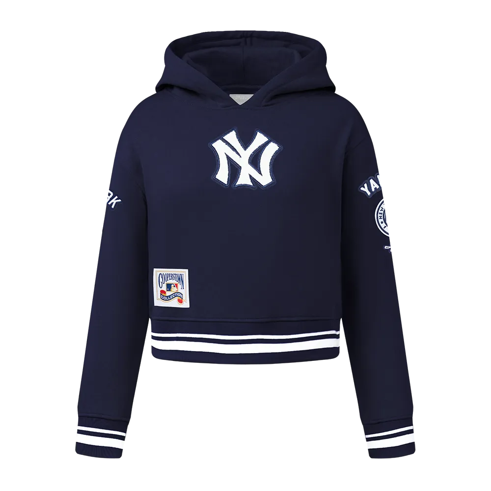 NEW YORK YANKEES RETRO CLASSIC BIG GIRLS RIB FLC PO HOODIE (MIDNIGHT NAVY)