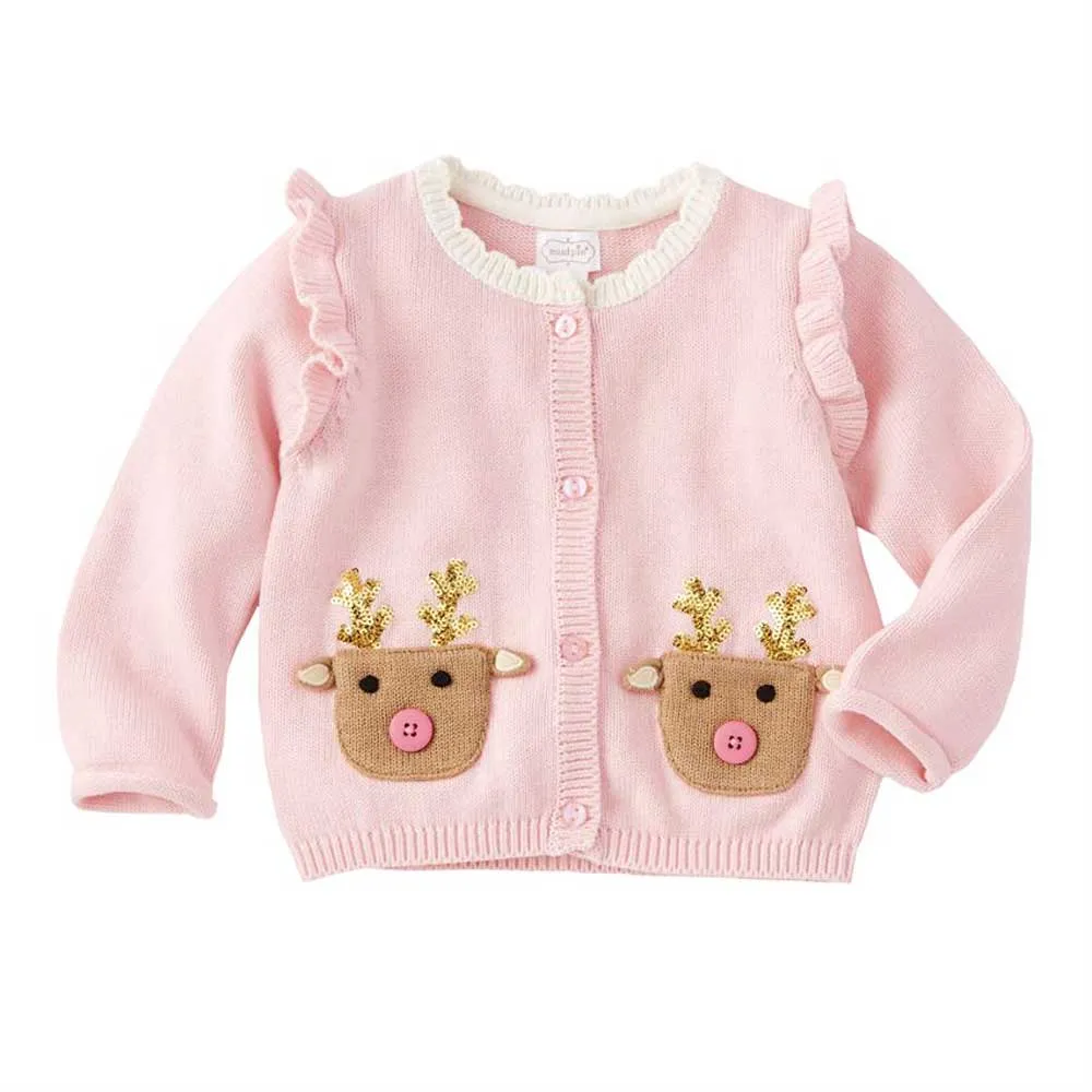Pink Reindeer Ruffle Cardigan & Hat
