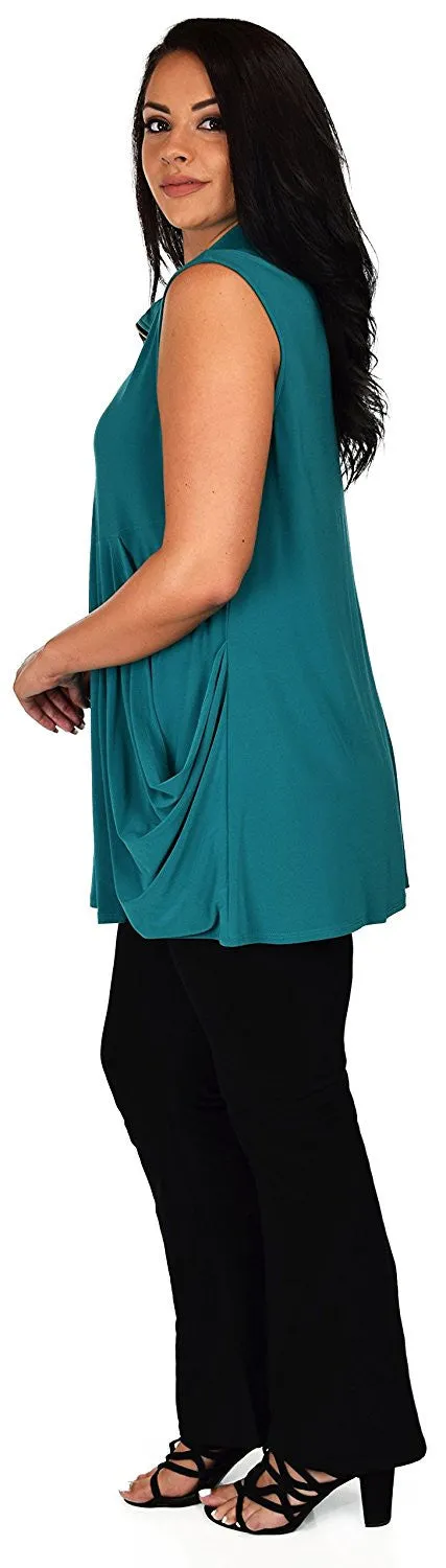 Plus Size Summer Sleeveless Tunic Shirt Top w/ Zipped Collar