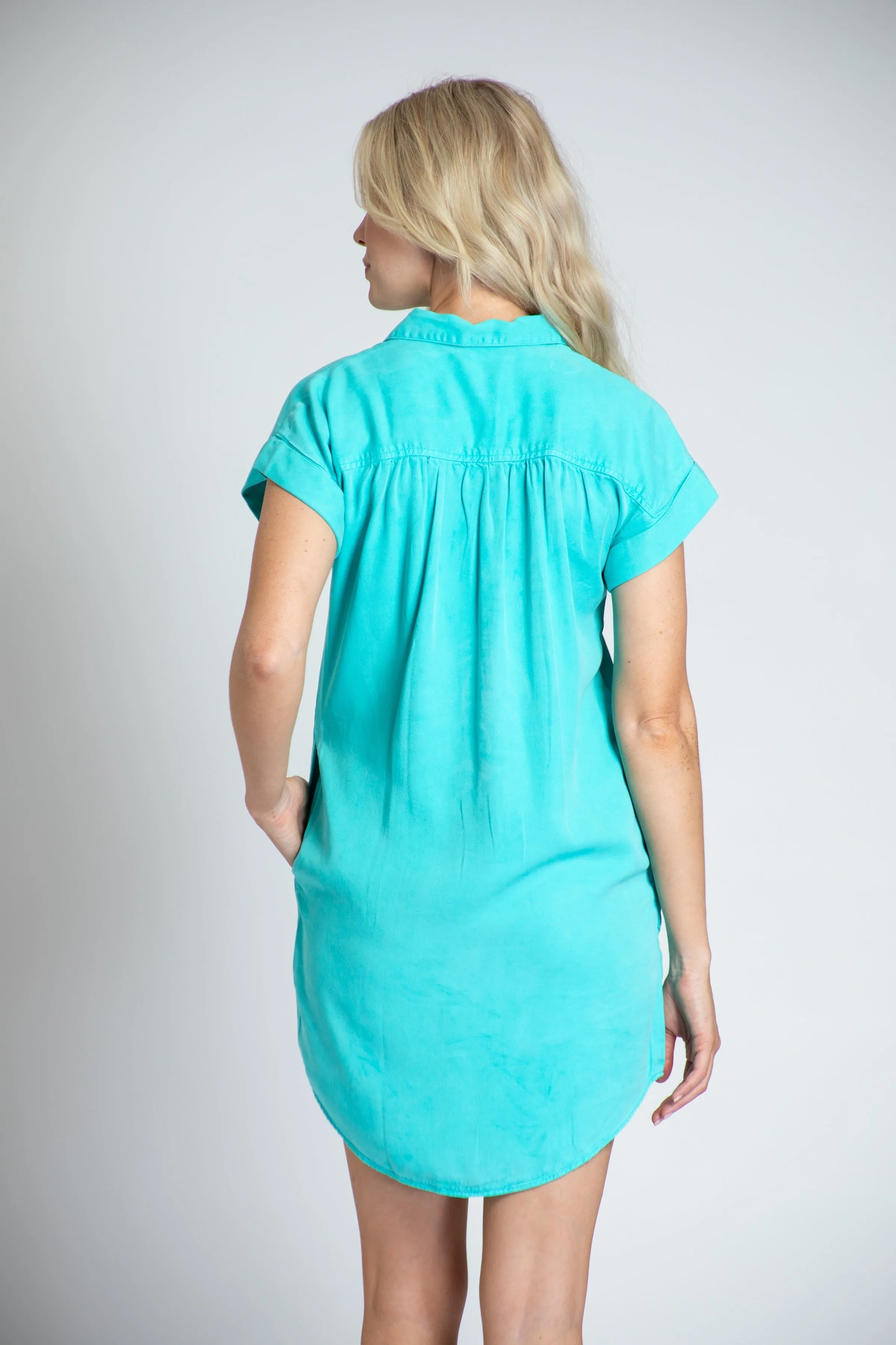 Pocket Shirt Dress - Turquoise