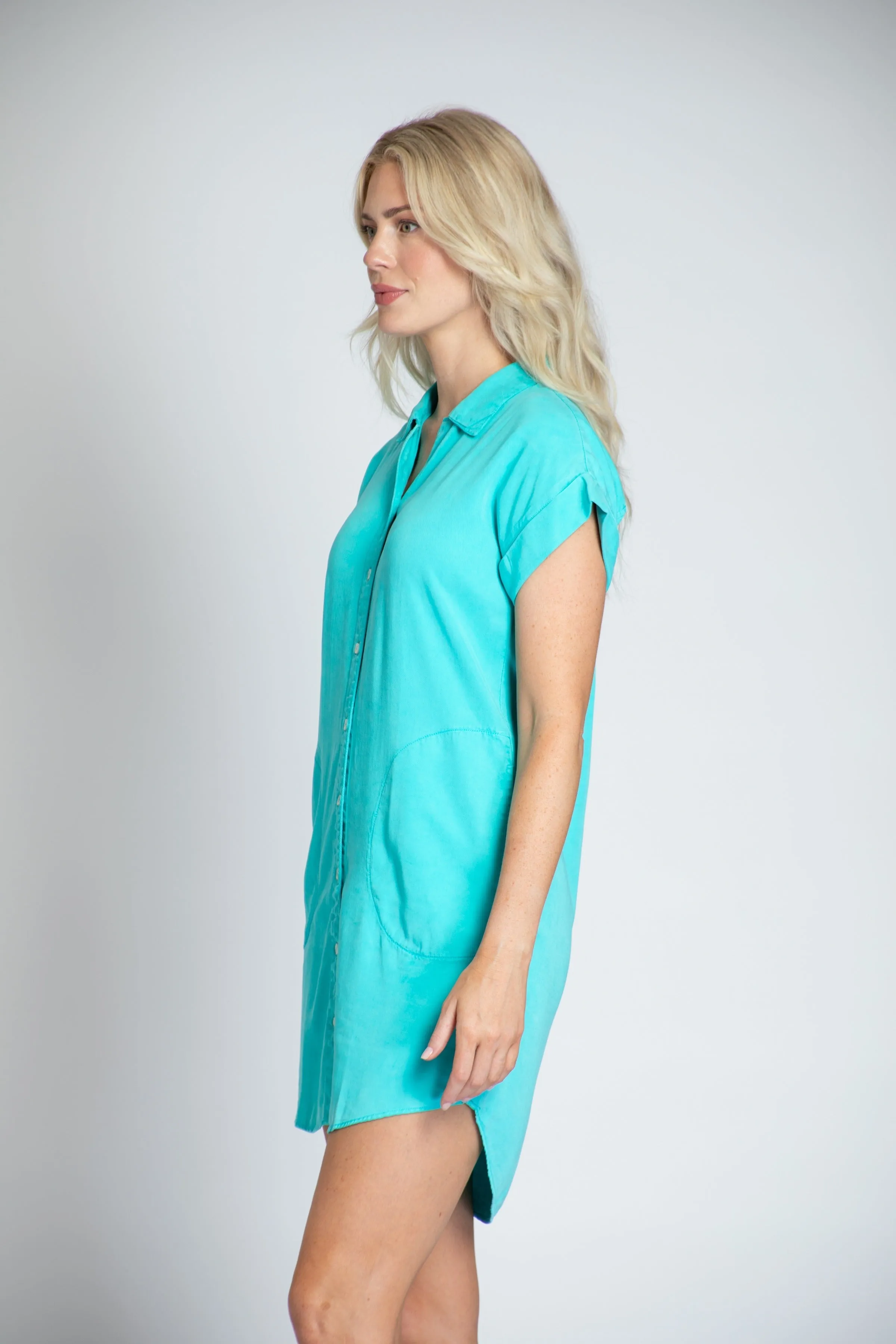 Pocket Shirt Dress - Turquoise