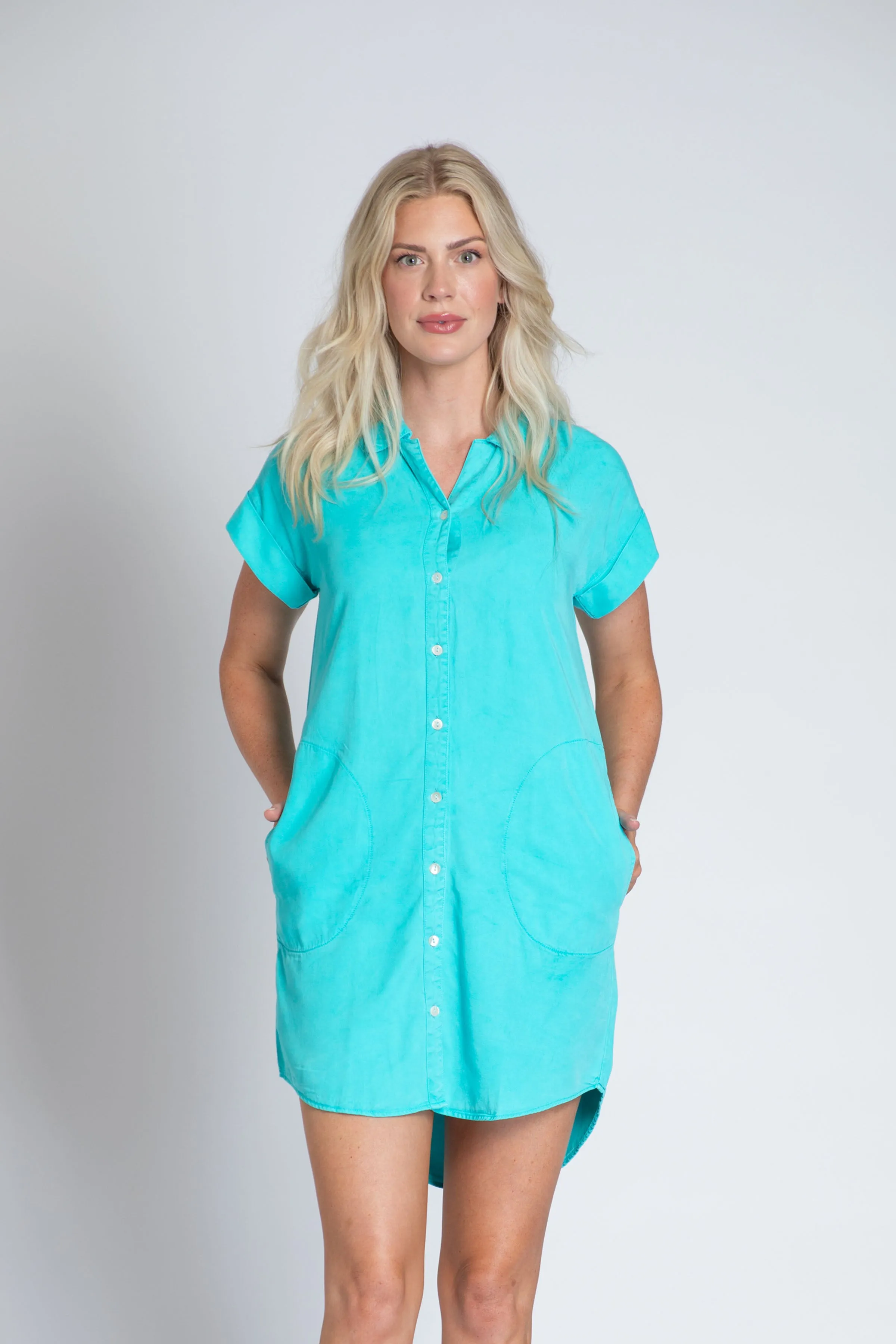 Pocket Shirt Dress - Turquoise