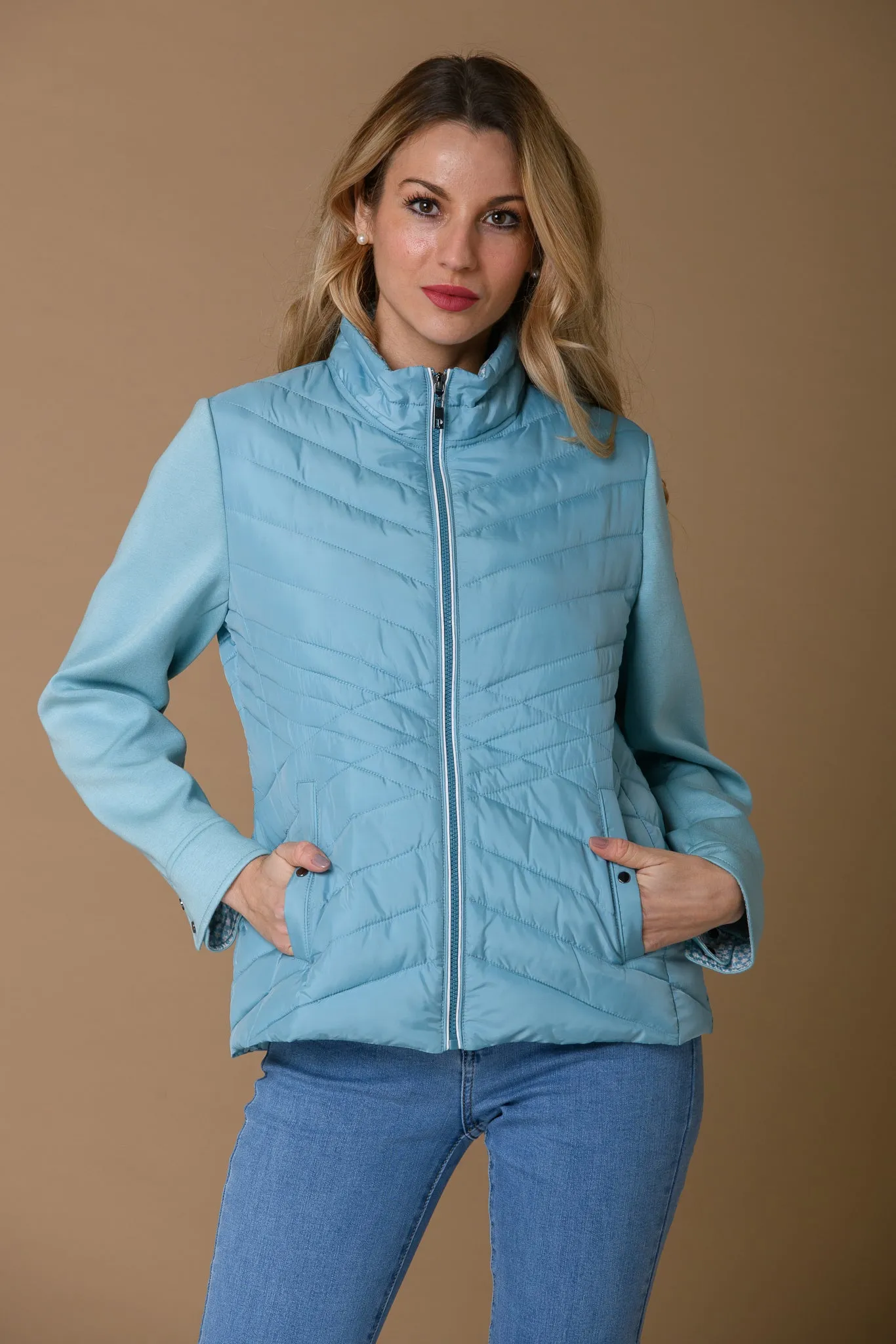 Print Trim Quilt   Jersey Jkt - Green
