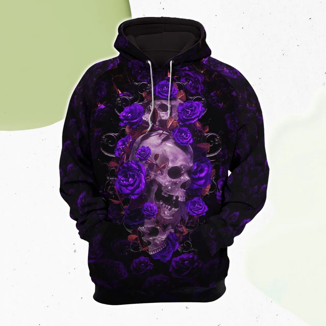 Purple Rose Skull Gothic Artwork Combo Hoodie and Leggings
