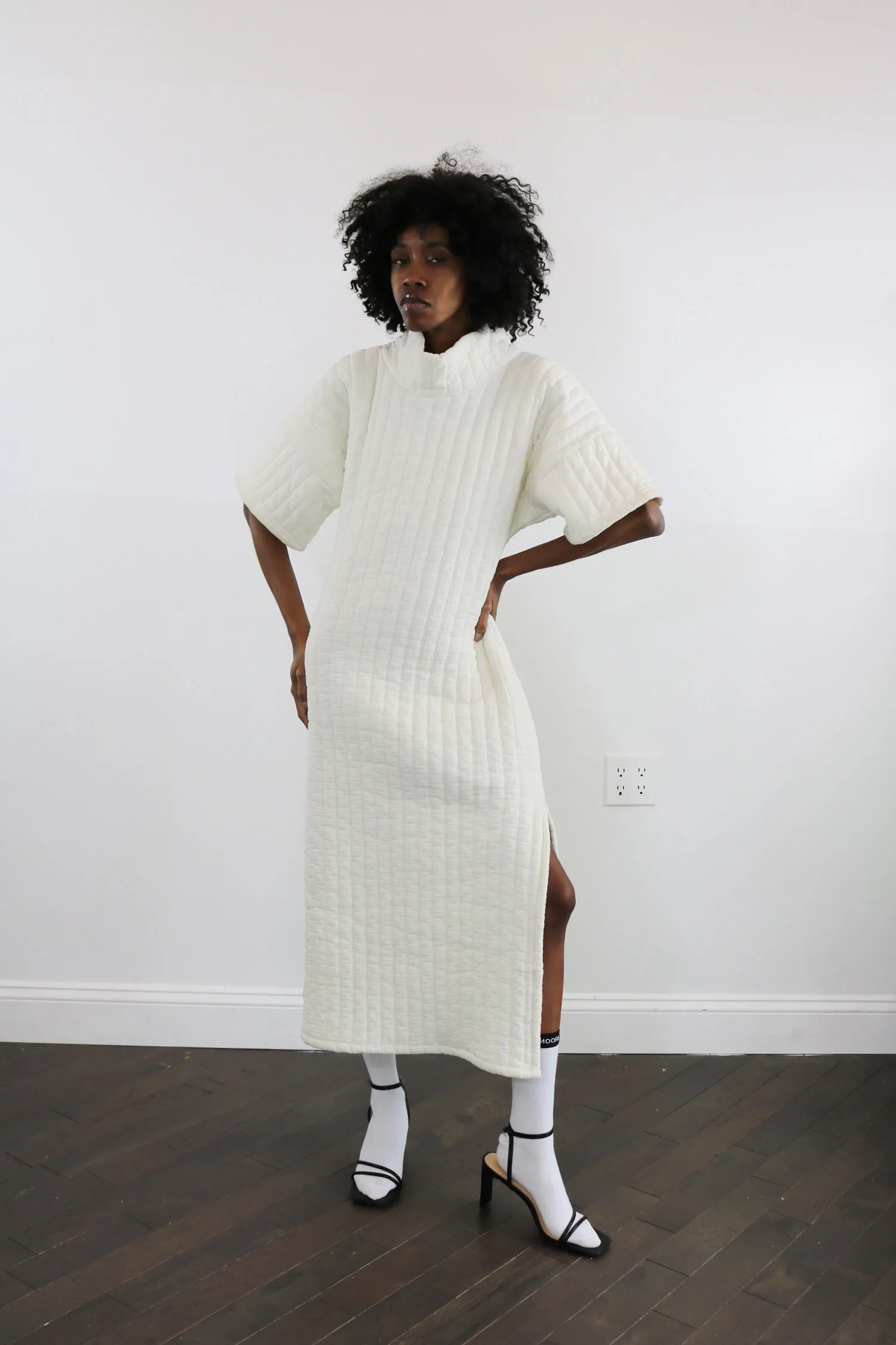 quilted hi neck long tunic