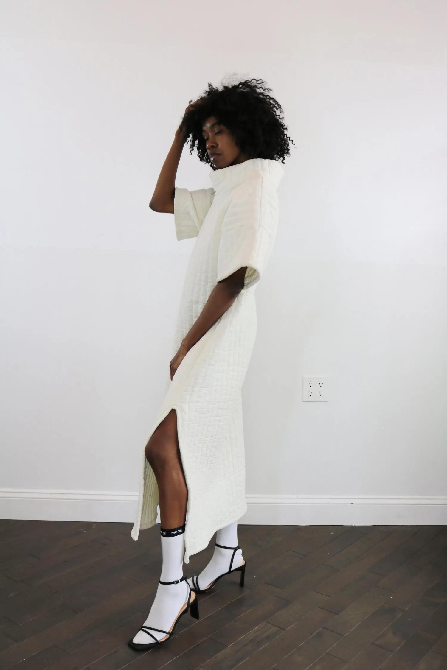 quilted hi neck long tunic