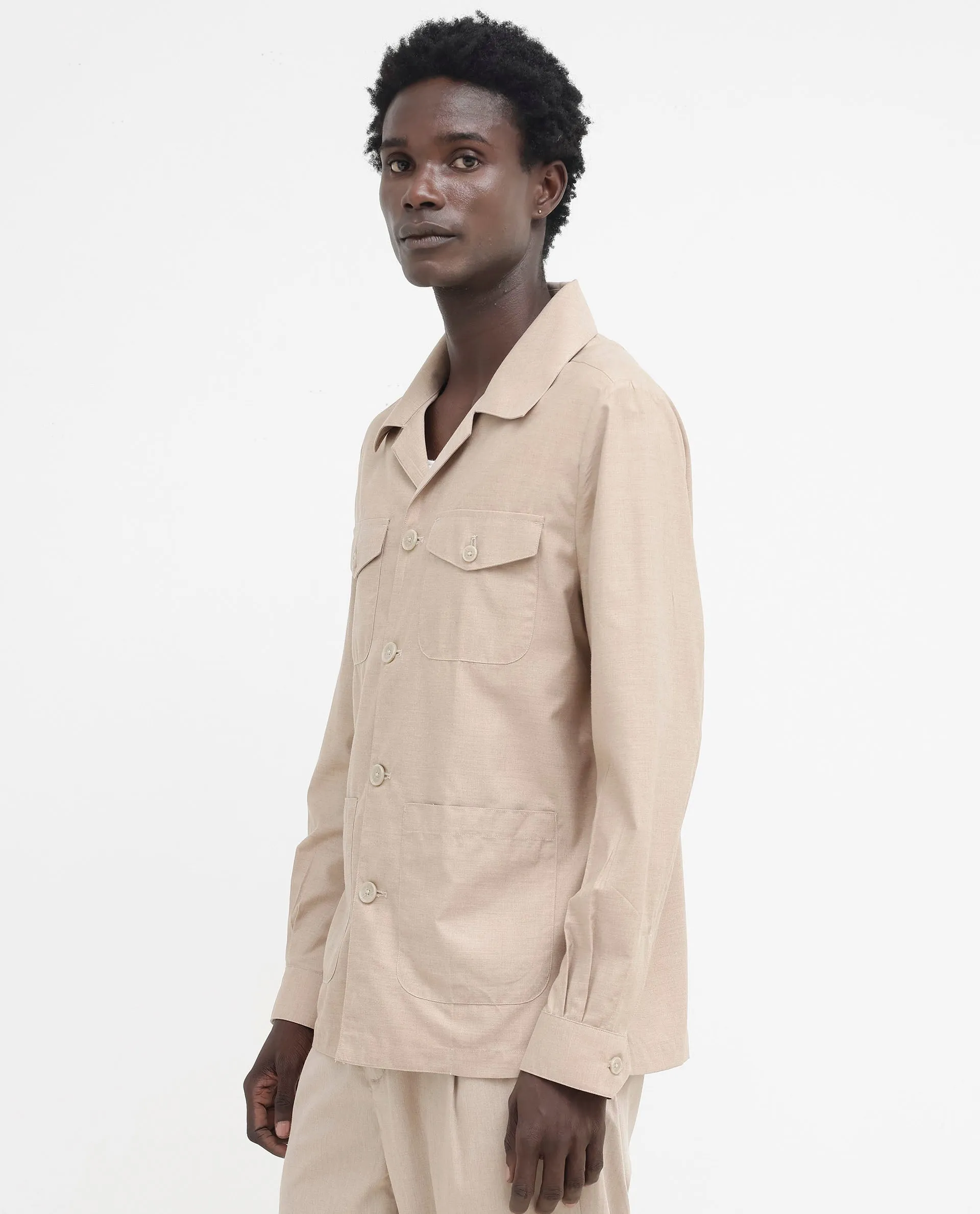 Rare Rabbit Mens Echos Beige Full Sleeve Collared Neck Two Flap Pocket Solid Jacket