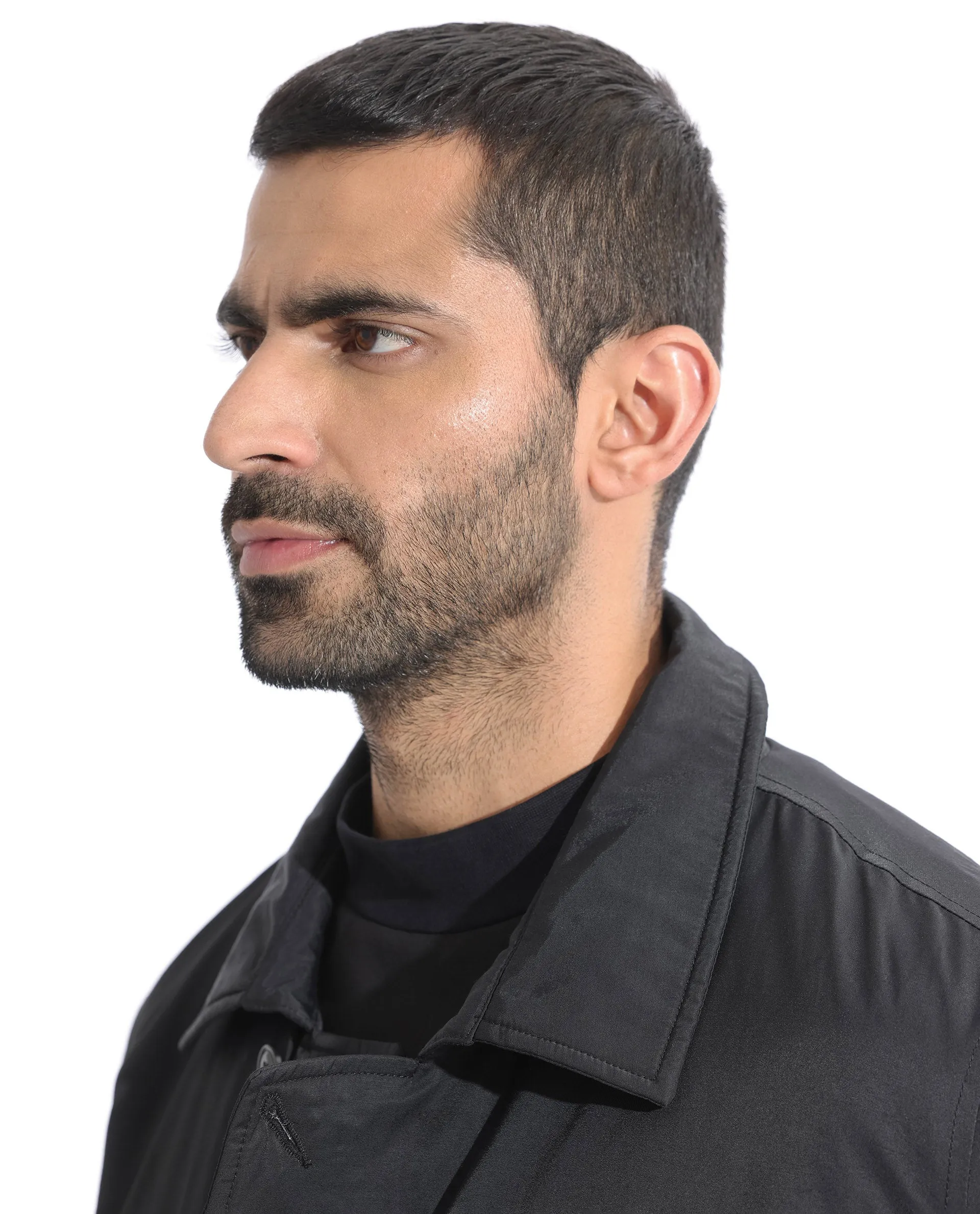 Rare Rabbit Men's Merjon Black Broad Collar Overlap Jacket