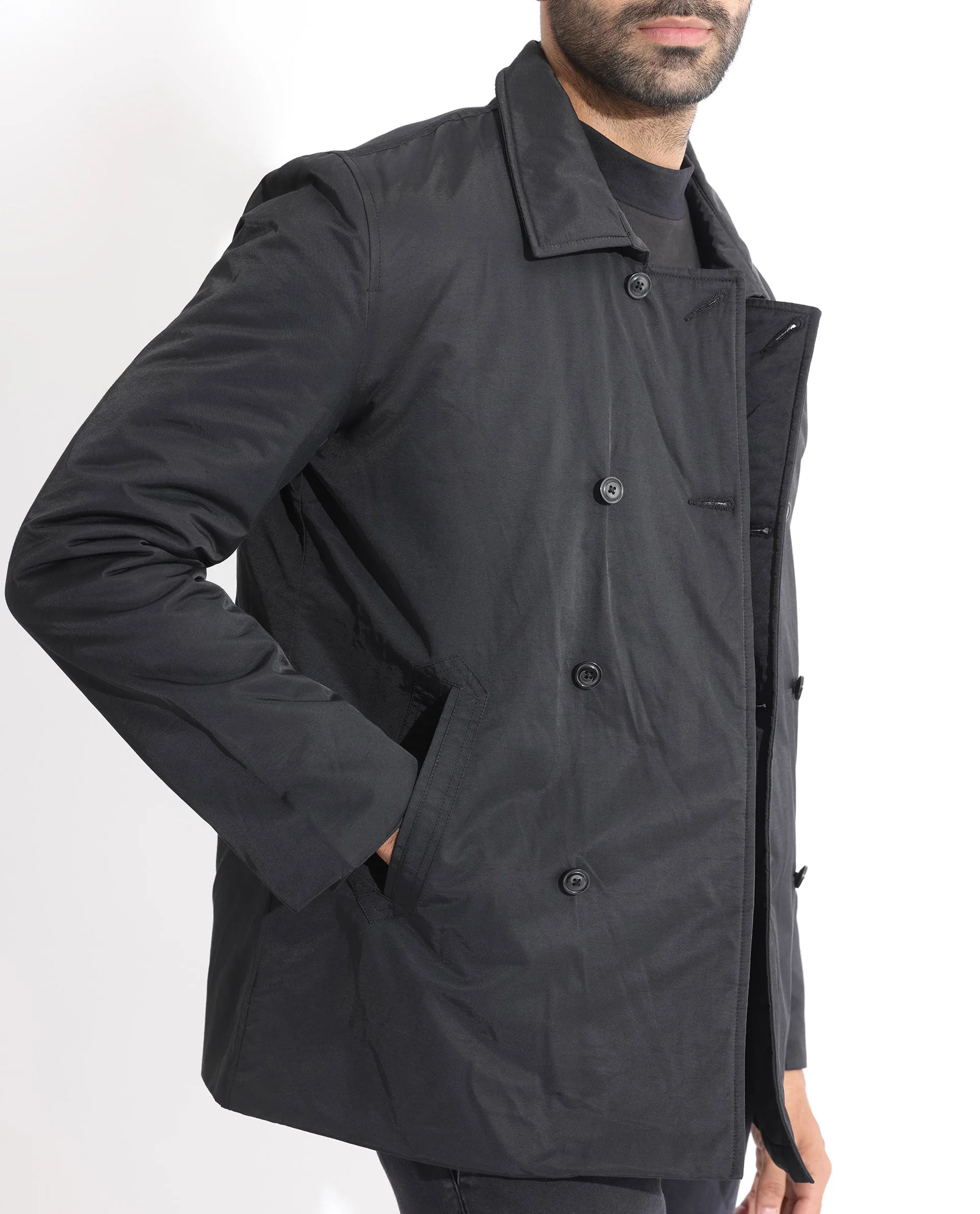 Rare Rabbit Men's Merjon Black Broad Collar Overlap Jacket