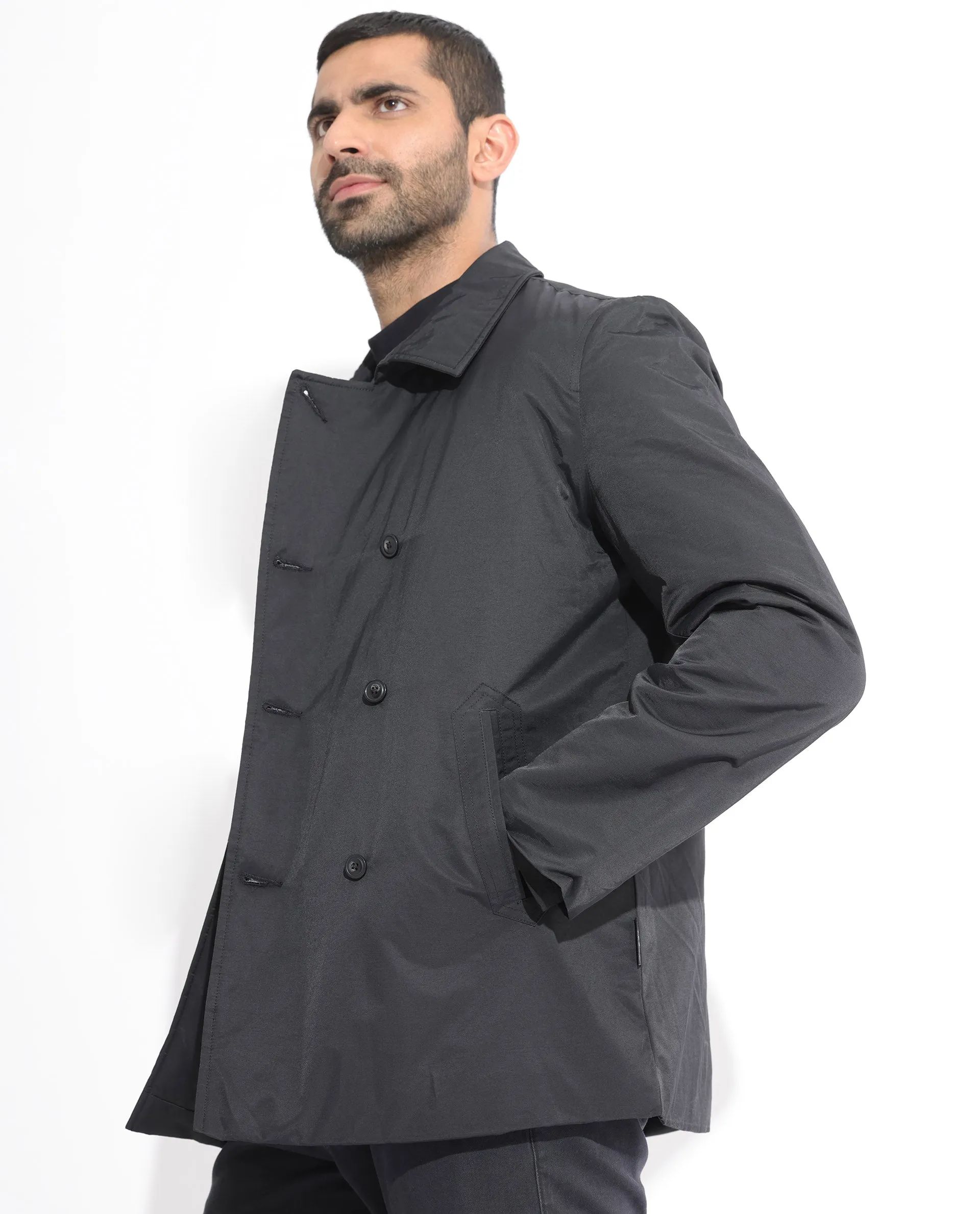 Rare Rabbit Men's Merjon Black Broad Collar Overlap Jacket
